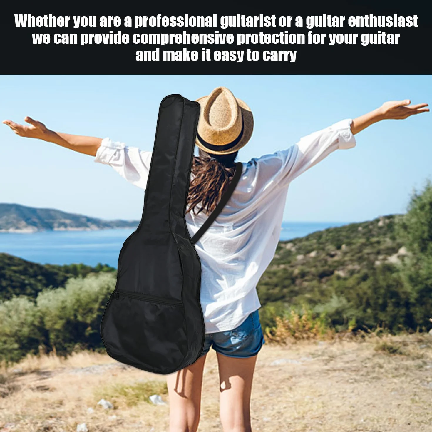 1 torba podróżna na gitarę, 15 sztuk akcesoriów, walizka na gitarę akustyczną, wodoszczelna, ochronna, czarny, jeden rozmiar
