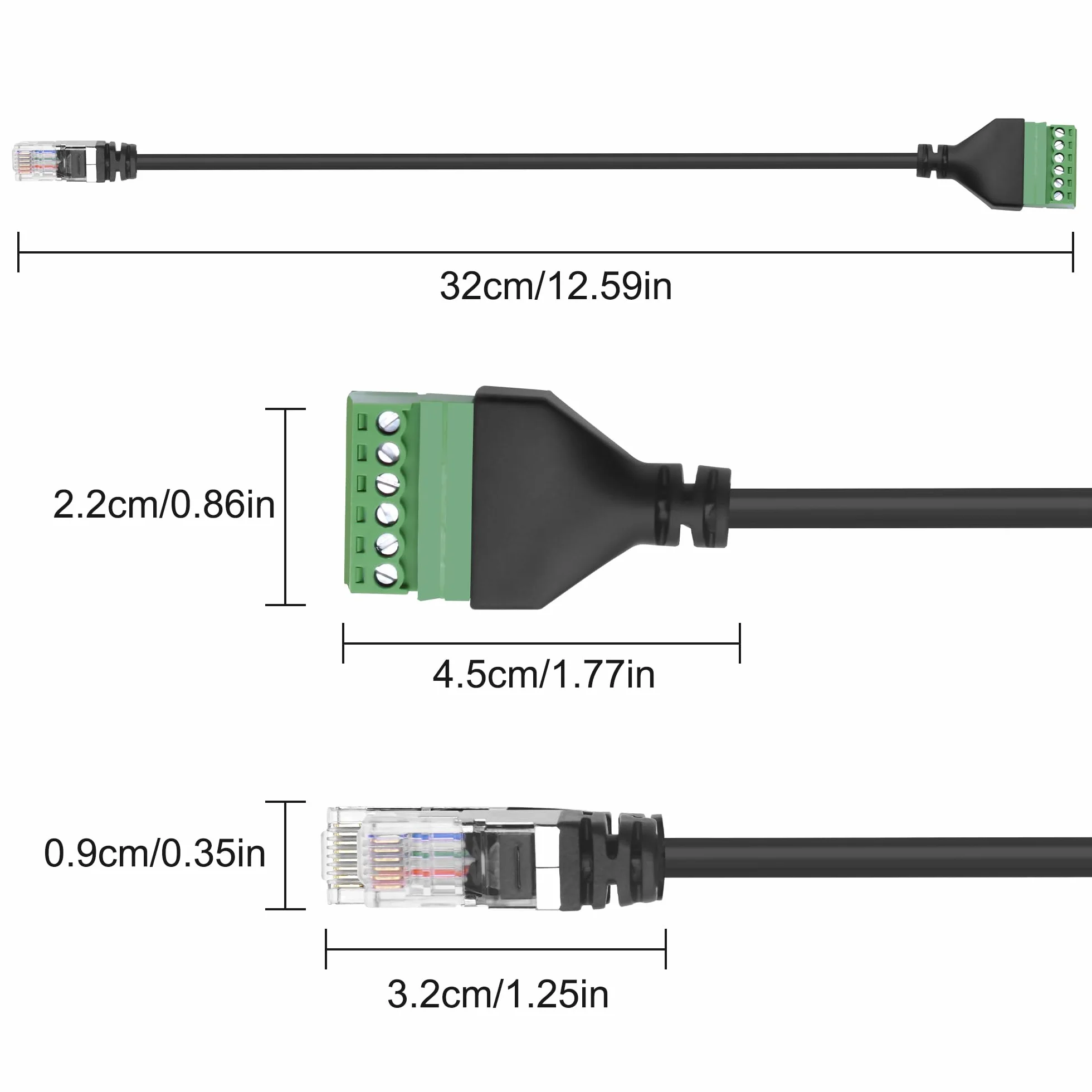 XMSJSIJ rj12 zacisk śrubowy na 6-pinowy, bezlutowy adapter, kabel przedłużający, wtyczka na 6-pinowy, przedłużacz do telefonu stacjonarnego, 2 szt