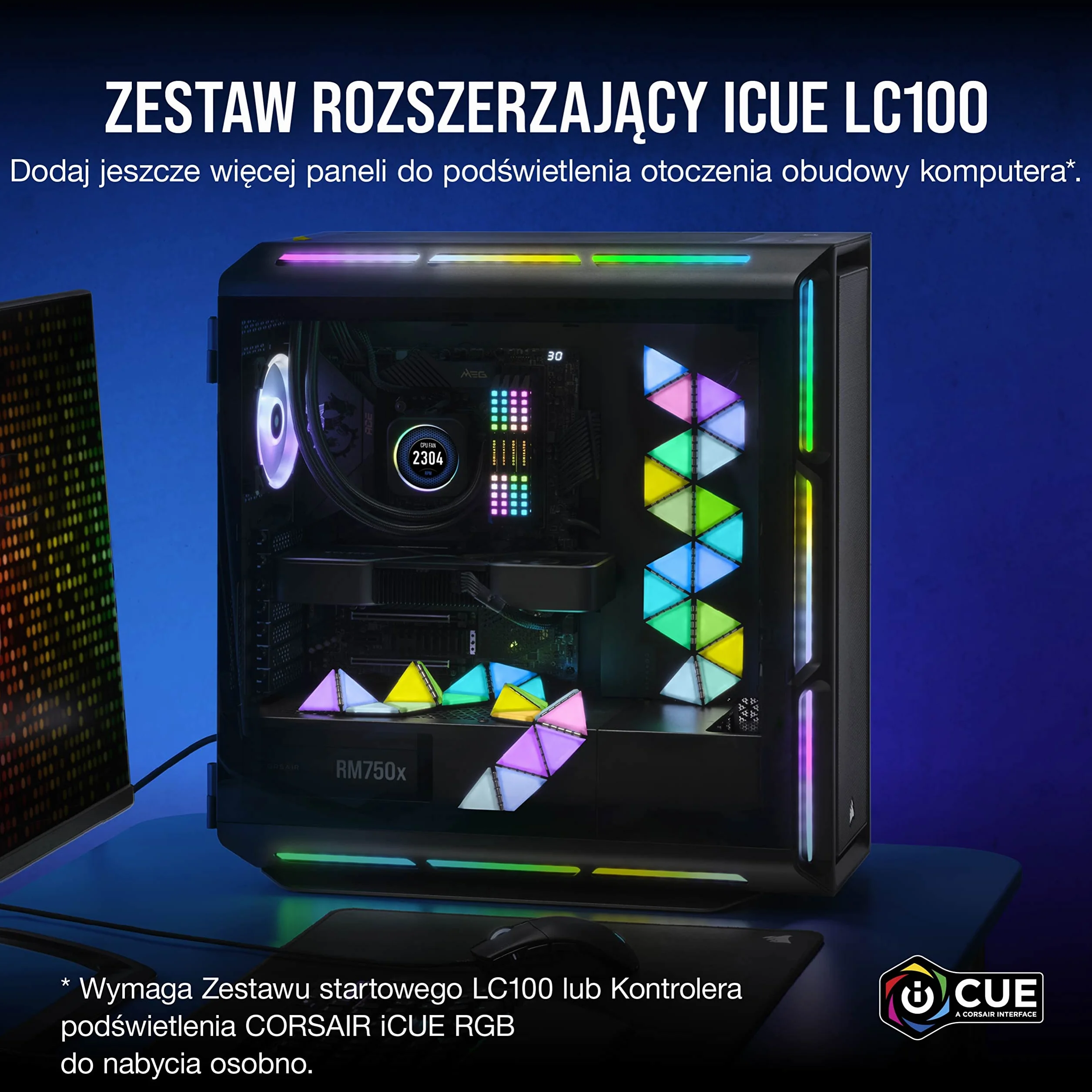 Corsair iCUE LC100 – Panele podświetlające na obudowę – minitrójkąt – minitrójkąt – zestaw rozszerzający z 9 płytkami1 (81 diod RGB LED z rozpraszającą światło, Proste mocowanie na magnes) Przejrzysty