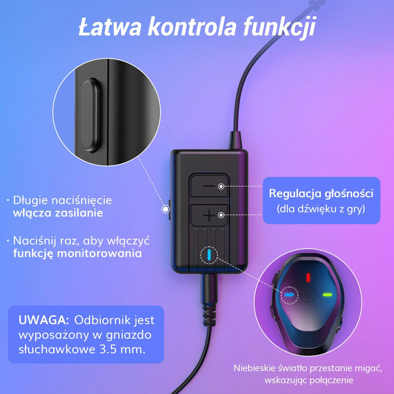 TONOR Bezprzewodowy mikrofon ModMic, dołączany mikrofon na wysięgniku do słuchawek, gamingowy do konsoli, ładowany przez USB, typ C, kompatybilny z XBOX Series X, One, TGX1