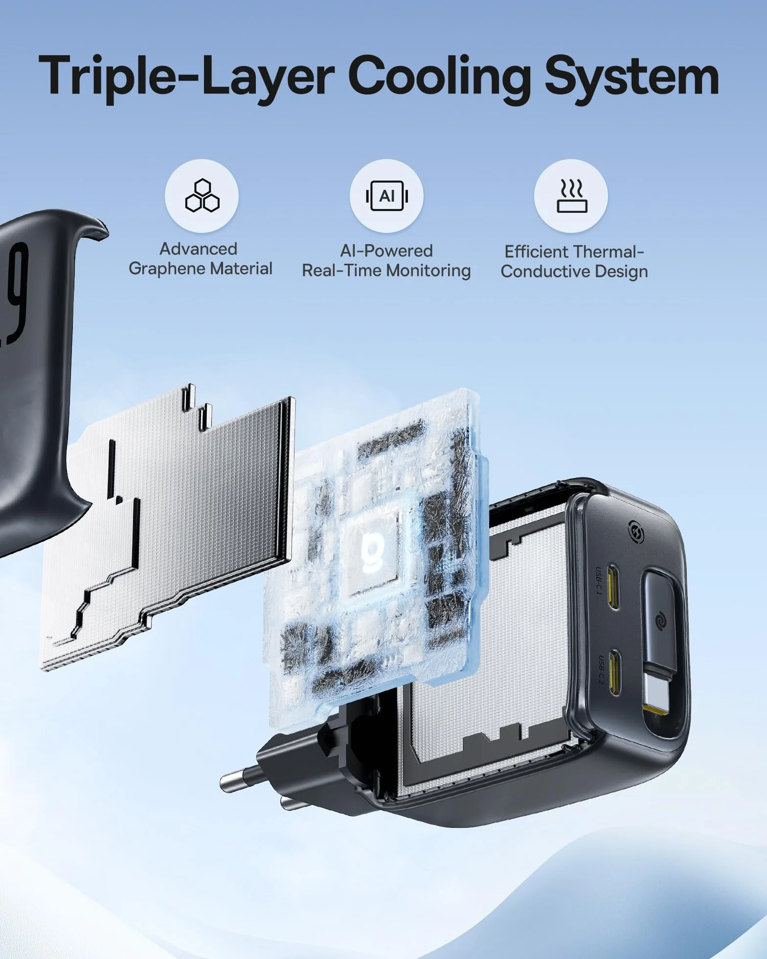 Baseus Enercore Ładowarka USB-C 67W z Wysuwanym Kablem, Zasilacz GaN z 2 Portami USB-C, Kompaktowa Szybka Ładowarka Zgodna z MacBook Pro, Dell, HP, iPad, iPhone 16 Pro, Galaxy S25