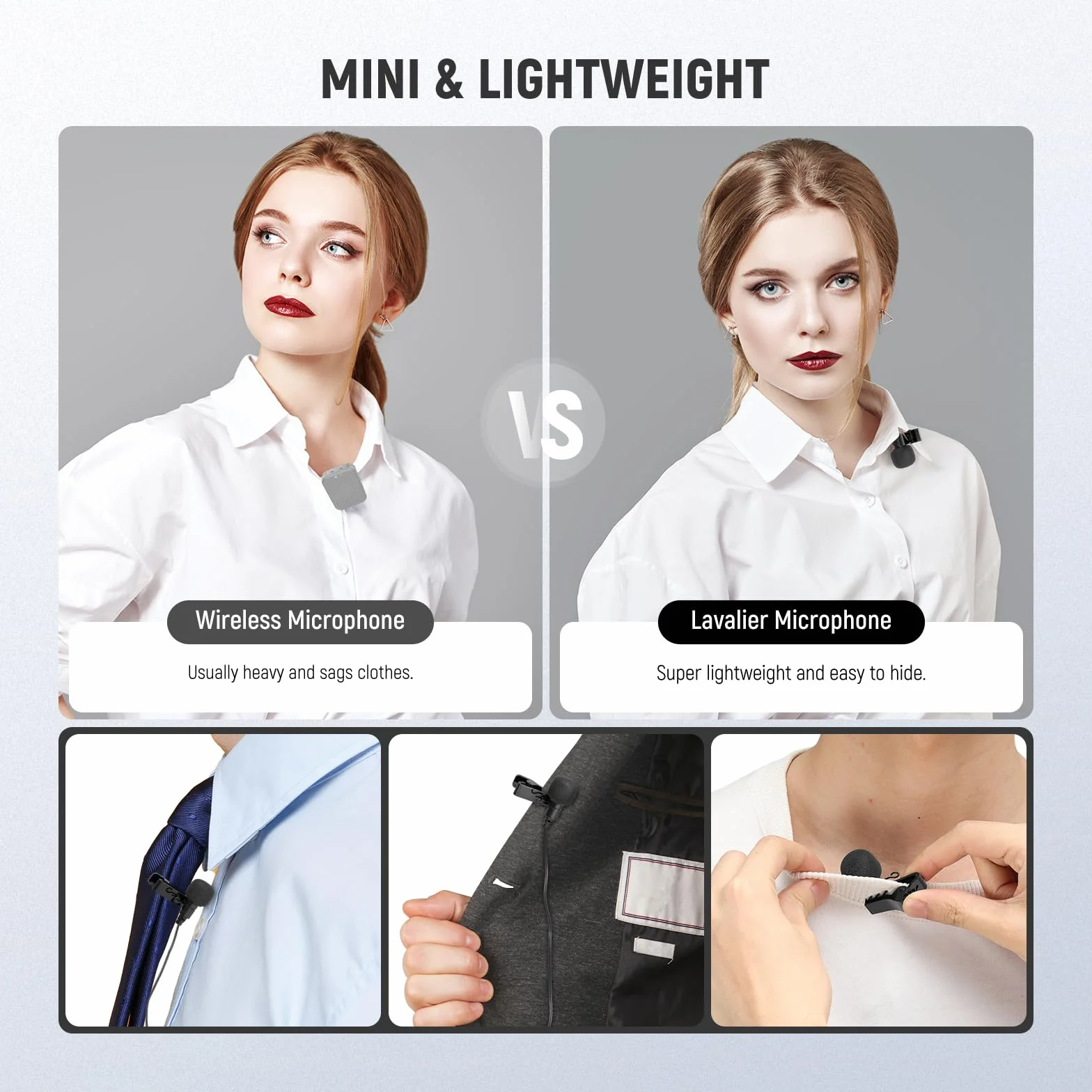 NEEWER Mini mikrofon krawatowy (2 sztuki), 2 m, z klipsem, przewodowy mikrofon pojemnościowy z klapą Lav ze złączem TRS 3,5 mm, kompatybilny z DJI Mic 2 Rode Wireless Go II CM28 CM31, LM5