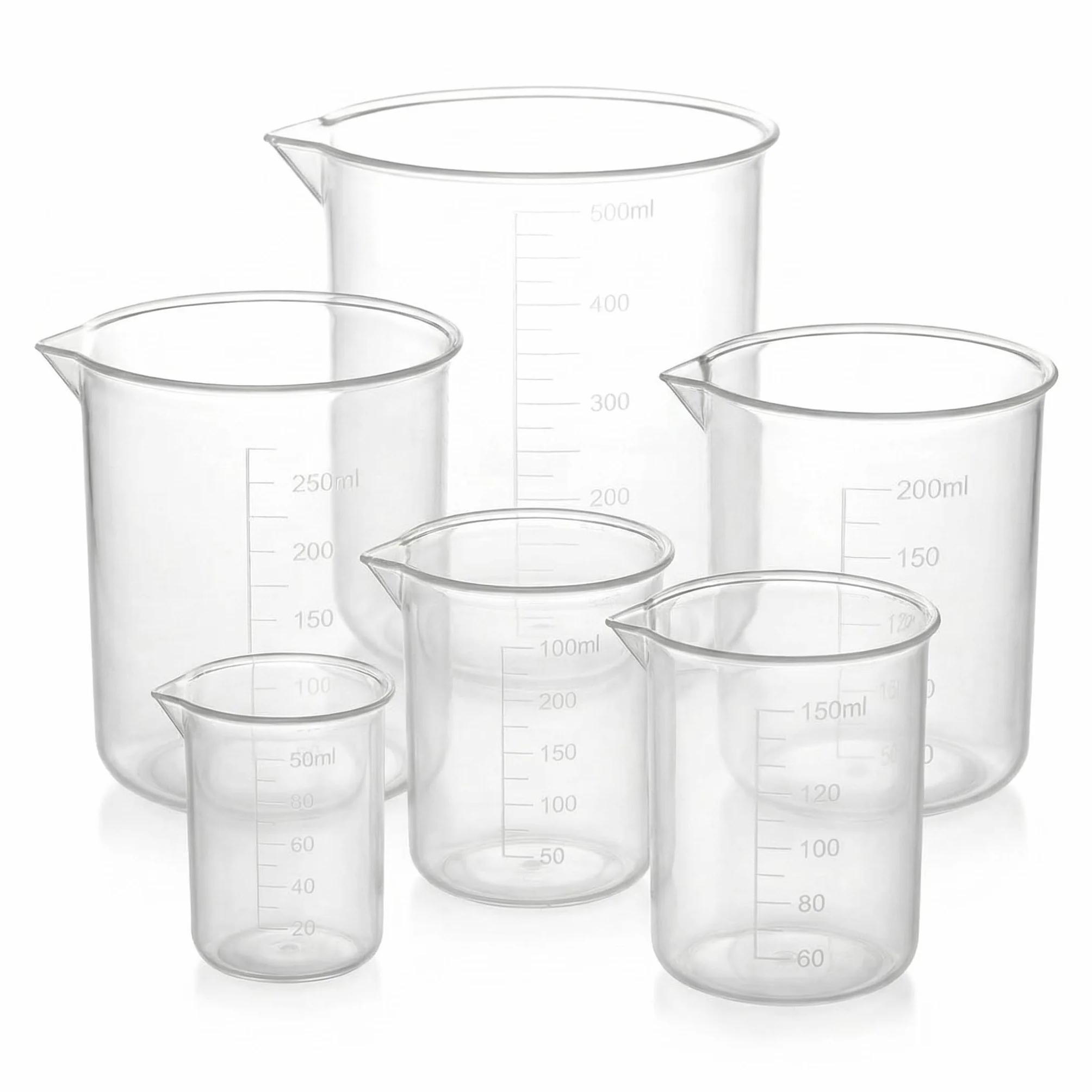 Zestaw miarek QWORK, 6 szt. przezroczystych plastikowych miarek 50ml 100ml 150ml 200ml 250ml 500ml do kuchni laboratoryjnej