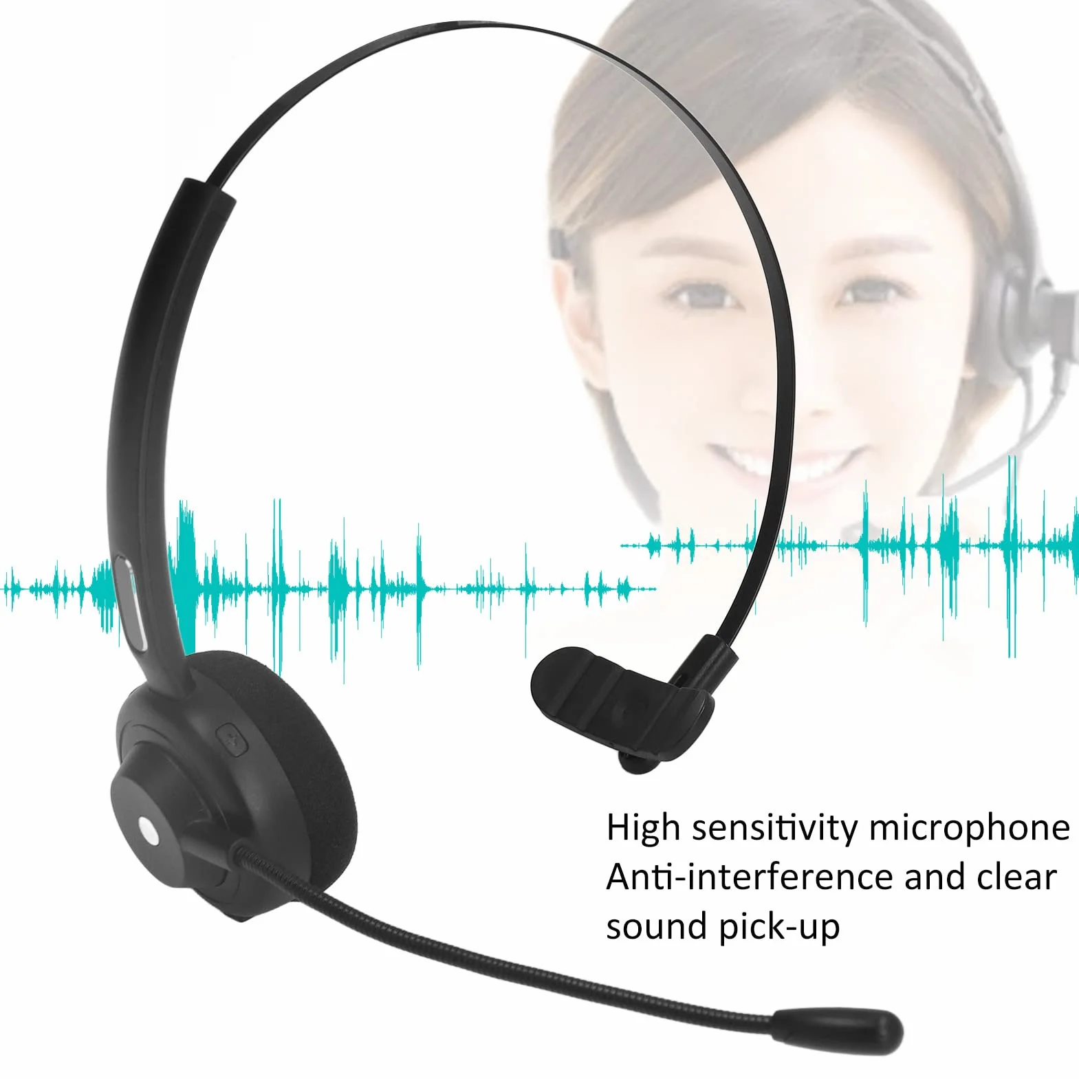 Zestaw Słuchawkowy Call Center, Bezprzewodowy Zestaw Słuchawkowy Bluetooth 5.1, Mikrofon z Redukcją Szumów na Jedno Ucho do Call Center, Klasa Online