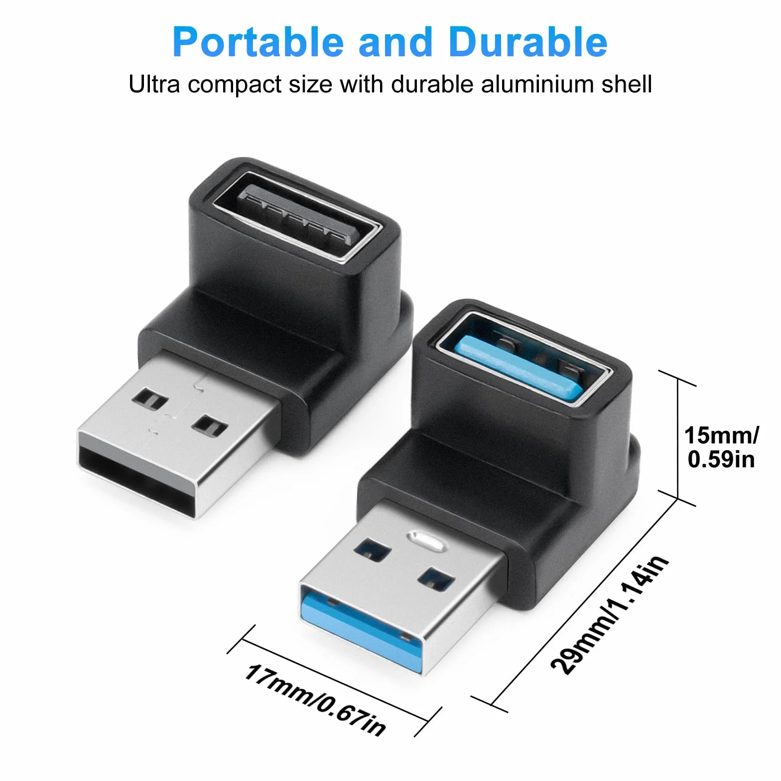 Adapter USB 3.0 90 stopni (opakowanie 2 sztuk), wysoki i niski kąt typu A męski na żeński USB-A, łącznik kątowy, konwerter szybkiego ładowania OTG (USB3.0 góra/dół)