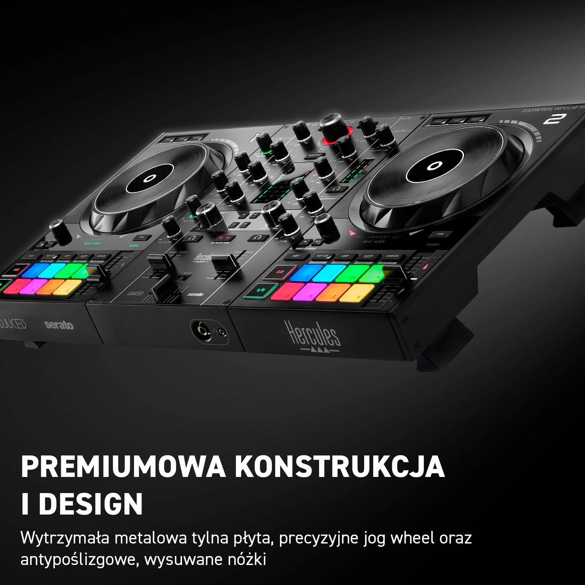 Hercules DJControl Inpulse 500 – 2-kanałowy kontroler DJ z interfejsem audio, efektami świetlnymi, kompatybilny z Serato DJ Pro i DJUCED, dla początkujących i zaawansowanych DJ-ó