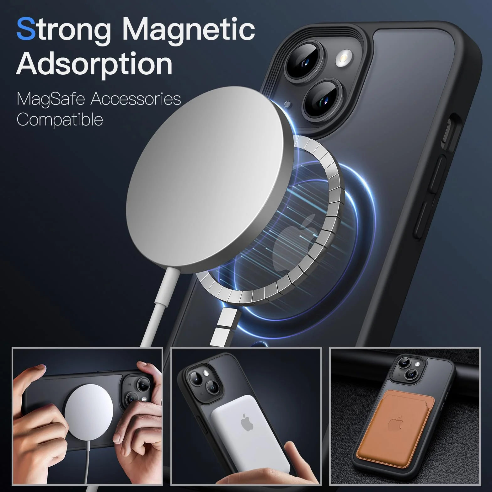 JETech Magnetyczna Etui dla iPhone 15 6,1 Cala Kompatybilny z MagSafe, Półprzezroczysta Matowe Tylna Szczupły Odporny na Wstrząsy Case (Czarny)