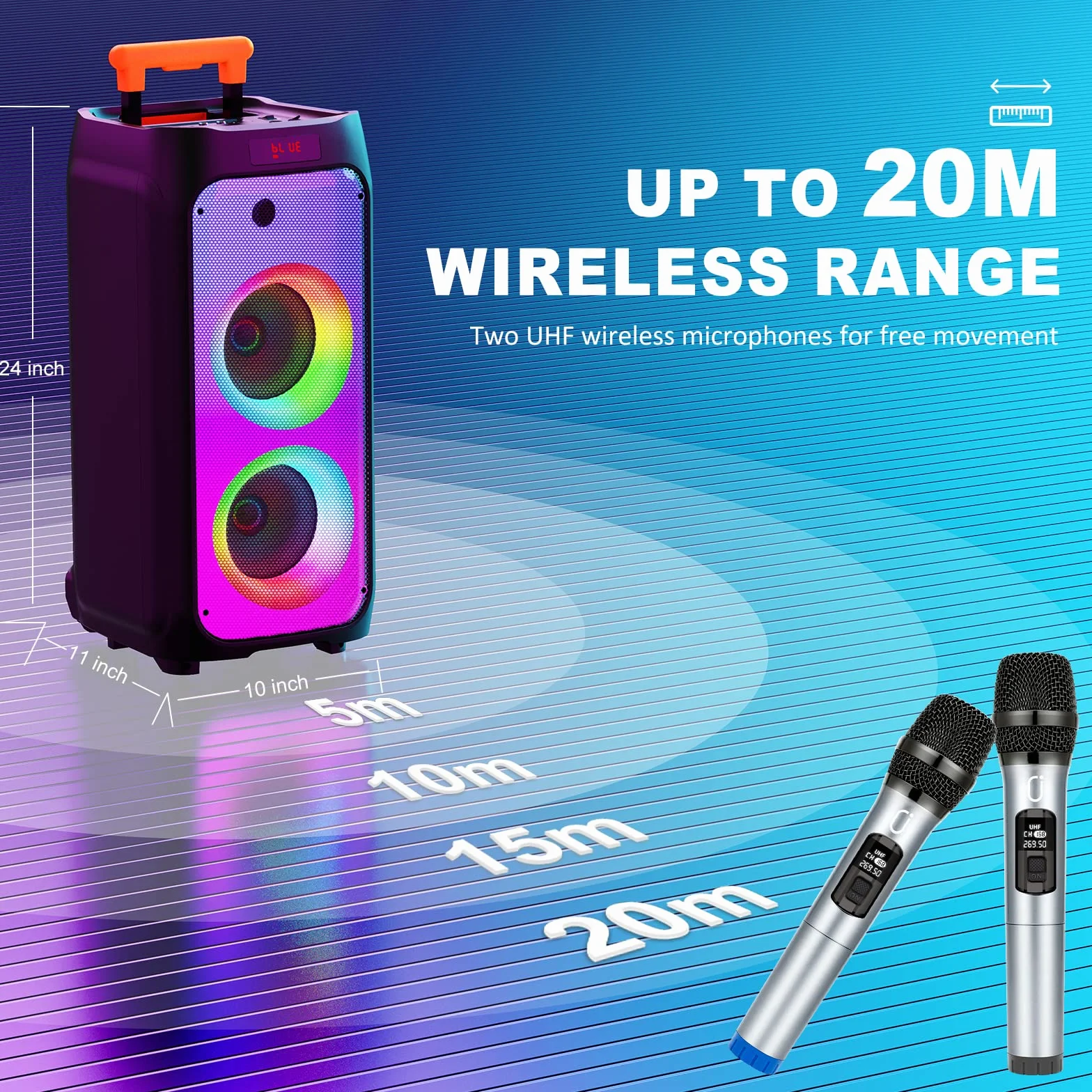 JYX Profesjonalne Karaoke Pełna z 2 bezprzewodowymi mikrofonami, Głośnik Bluetooth Karaoke Przenośny system Pa,TWS, Radio MP3 USB/TF/FM/Rec na imprezę
