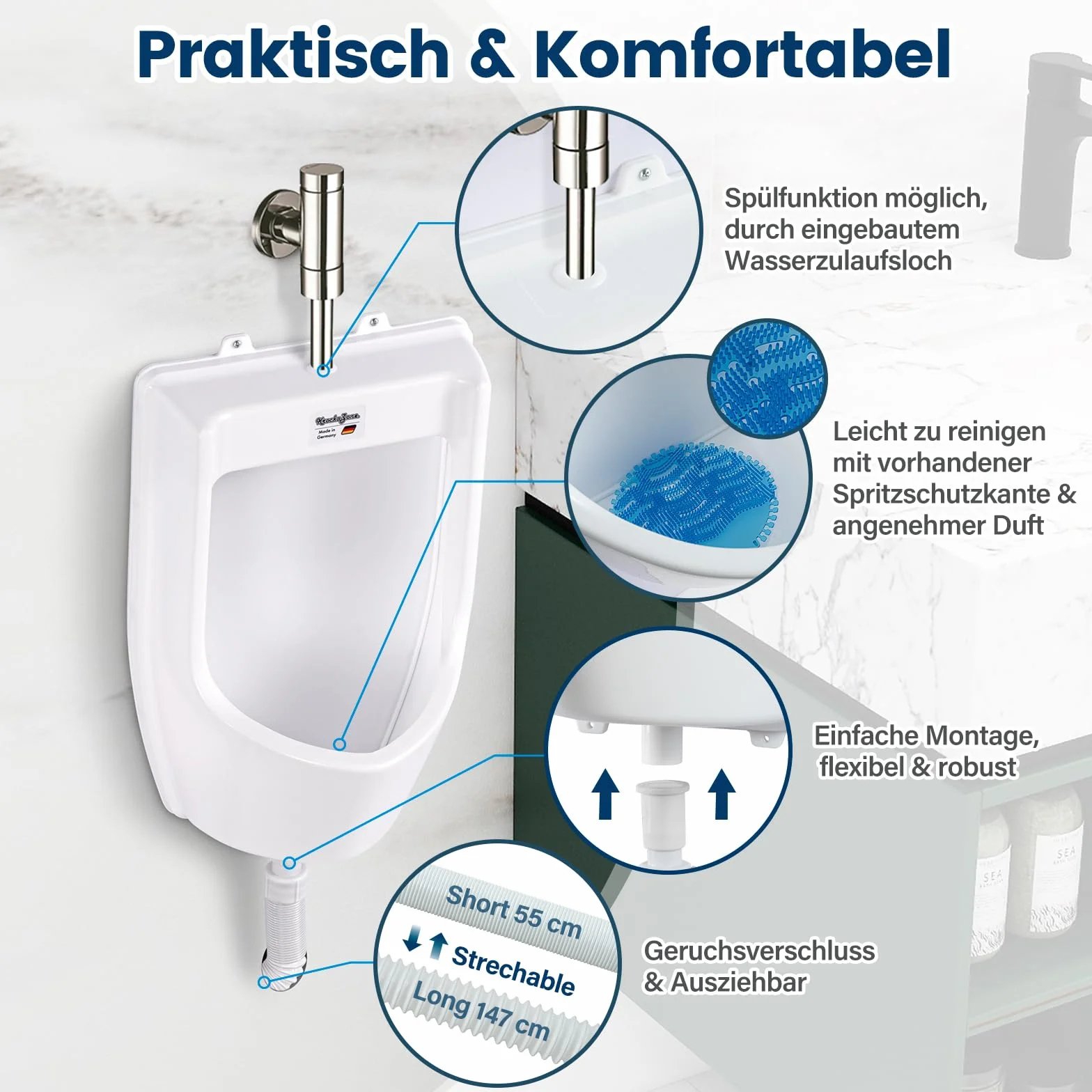 Pisuar z tworzywa sztucznego z wężem, sitkiem do pisuaru i akcesoriami – męski zestaw WC dla mężczyzn stojący toaleta miska pisuaru, plastikowy ścienny pisuar do ogrodu, toalety, domu, na kemping