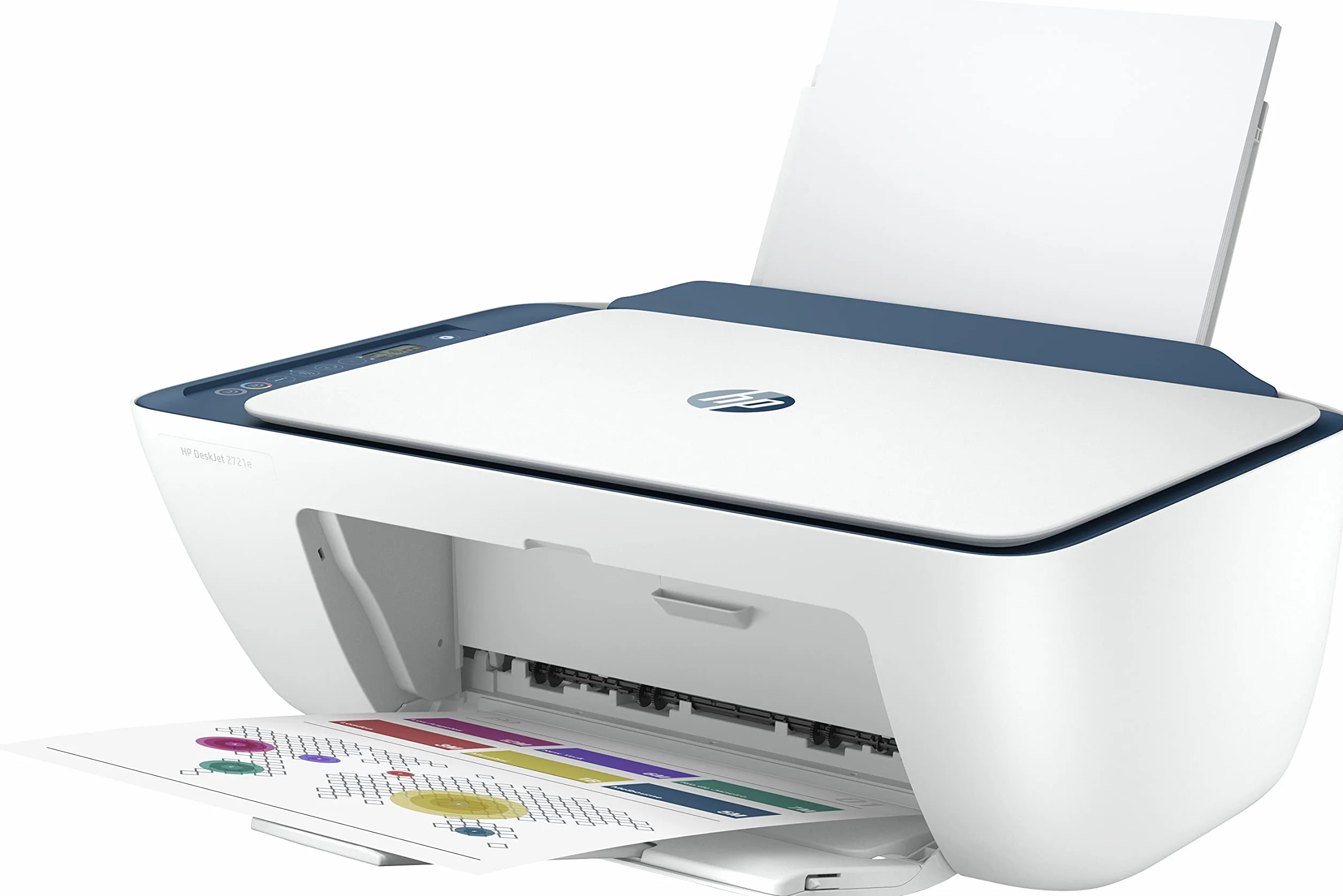 HP Deskjet 2721e - All-in-1 drukarka termiczna A4 4800 x 1200 DPI 7,5 stron/min, Wi-Fi, 425 x 546 x 250 mm - Biały/Niebieski