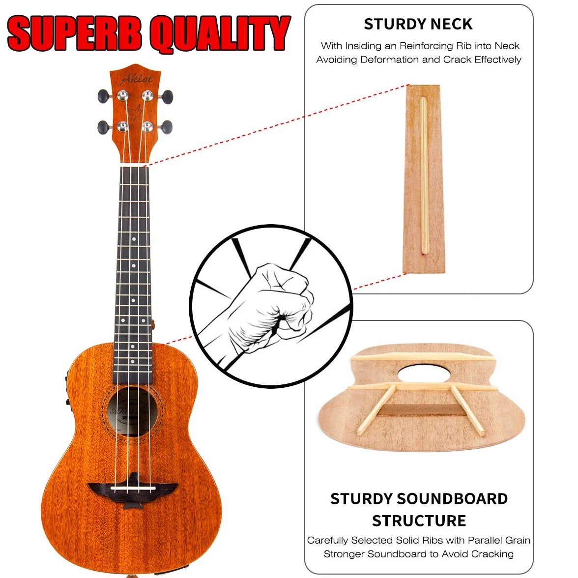 Tenorowy Ukulele Electric Ukulele 26-calowe solidne mahoniowe Ukelele dla profesjonalistów z bezpłatną lekcją online 8 paczek Akcesoria Uke (wybór toreb Pasek szmatka do czyszczenia sznurka Instrukcja obsługi Twardy futerał)