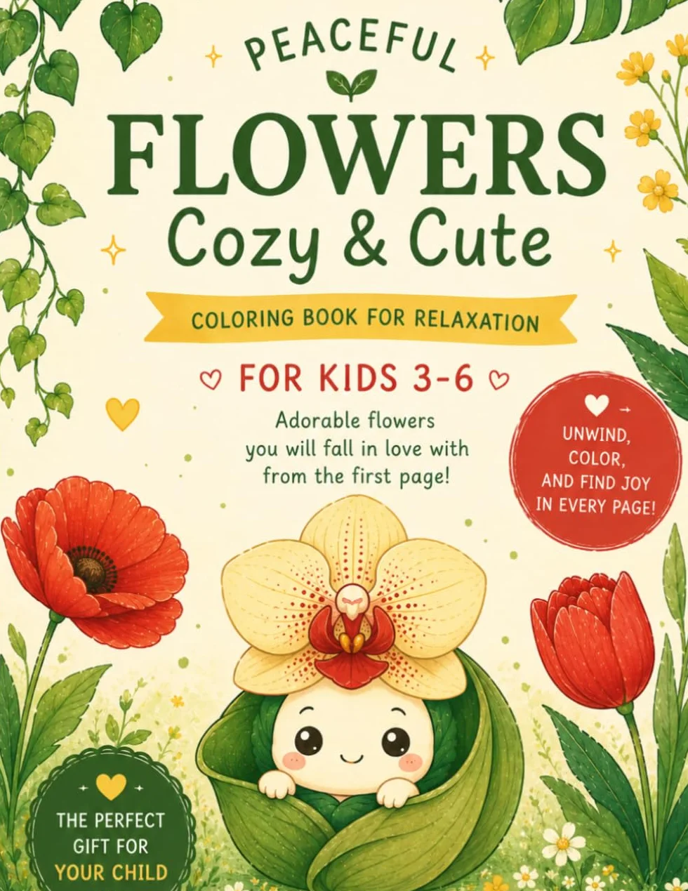 Peaceful Flowers Cozy & Cute: Cute Flower Coloring Book for Kids Ages 3–6