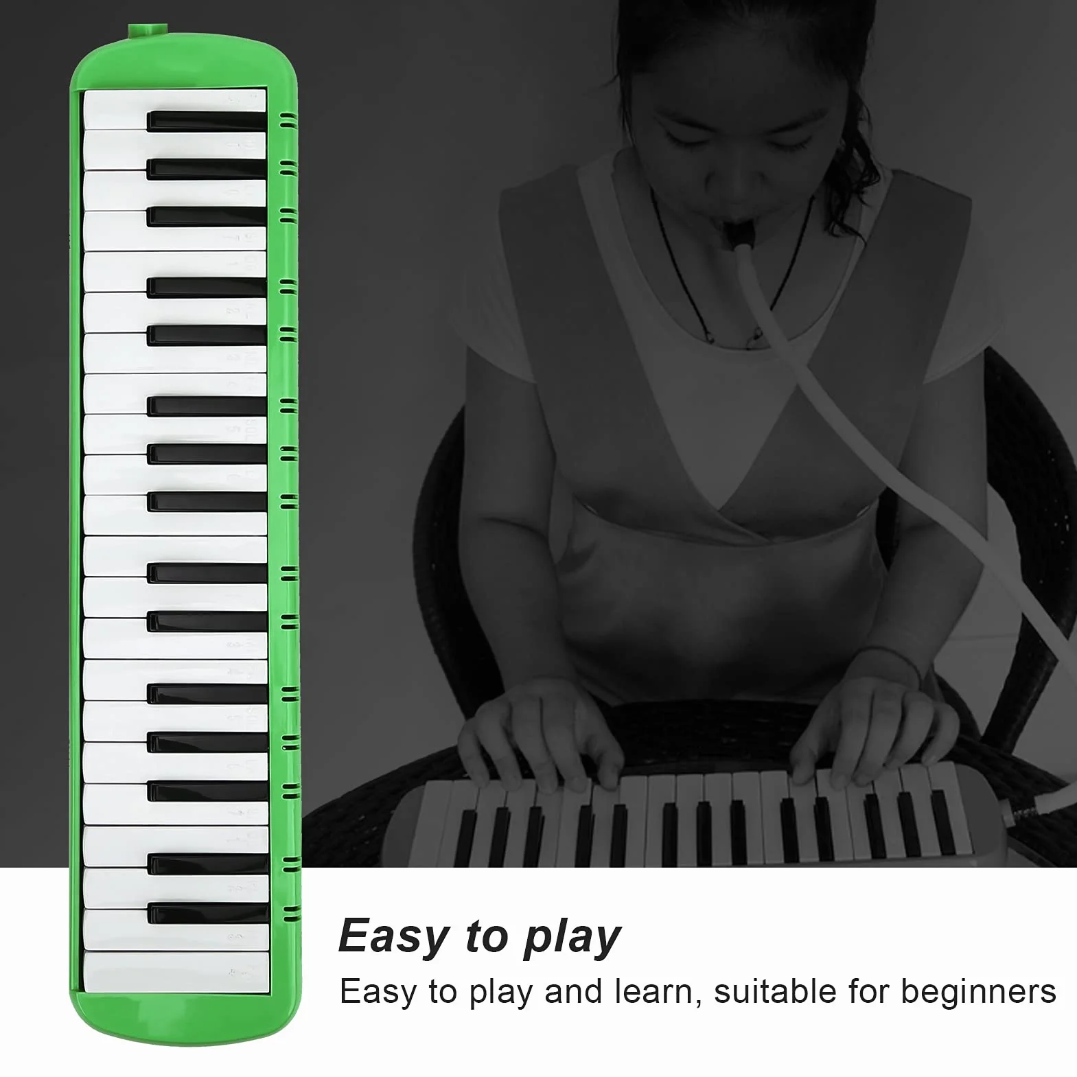 Mxzzand Melodica 37 Keys Wind Instrument muzyczny dla miłośników muzyki, początkujących do szkolenia zawodowego (zielony), instrument dęty,Narząd jamy ustnej