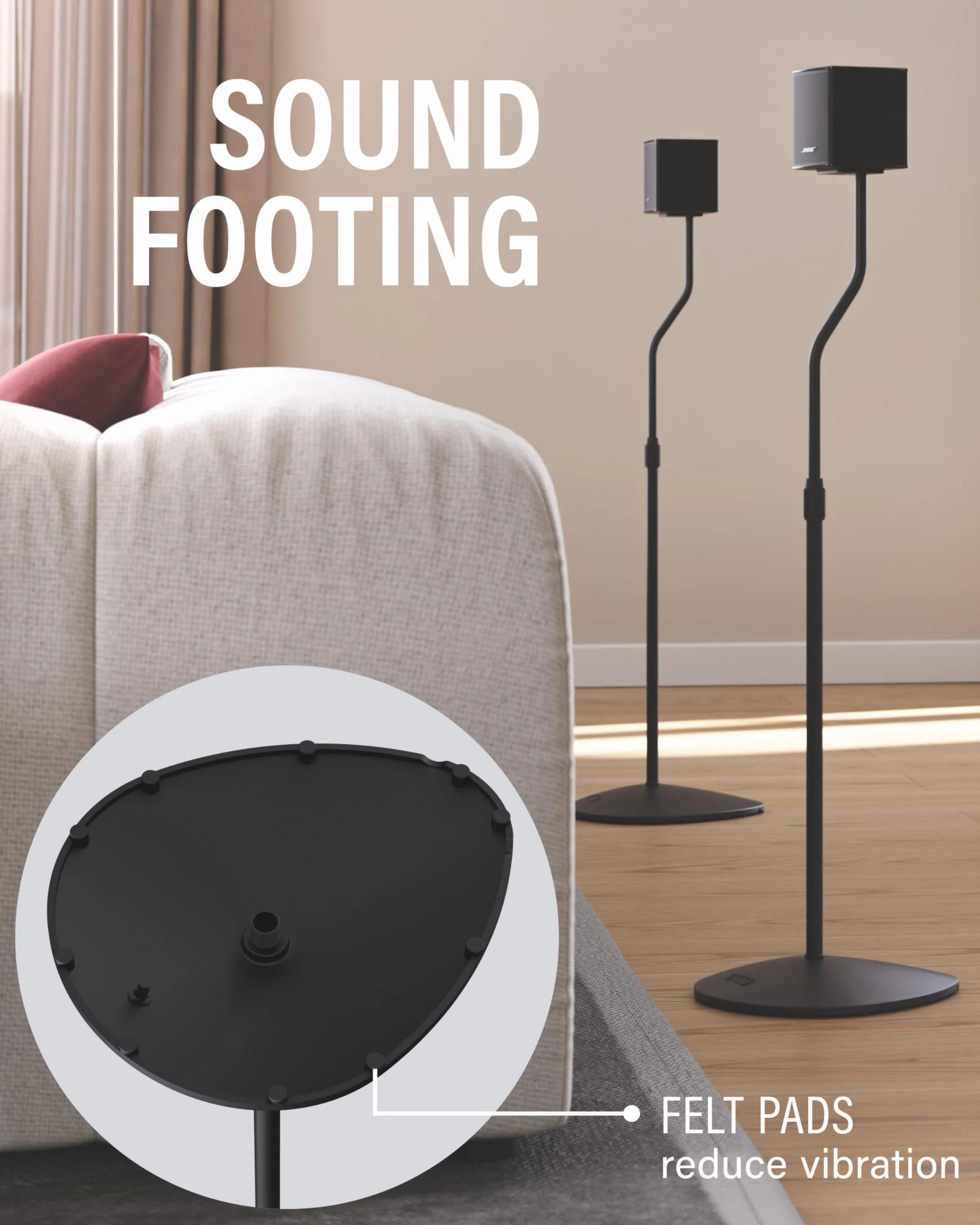 Sanus Stojak głośnikowy o regulowanej wysokości – rozciąga się od 71 cm do 96,5 cm – mieści głośniki satelitarne i małe (Bose, Harmon Kardon, Polk, JBL, KEF, Klipsch, Sony i inne) – zestaw 2 szt. –