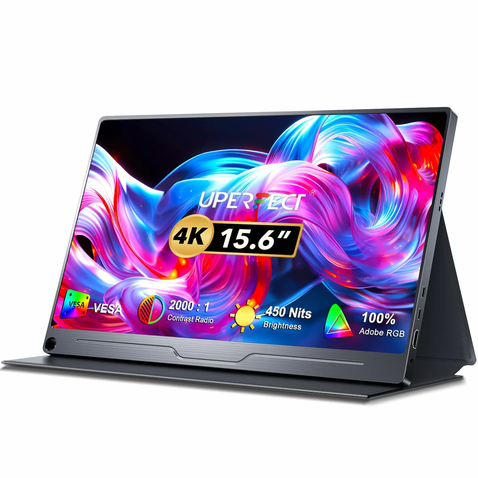 UPERFECT Przenośny monitor 4K 15,6 cala z wyświetlaczem IPS 3840 x 2160 UHD IPS HDMI USB C OTG matowy ekran do komputera, laptopa, telefonu komórkowego, PS4/5, Xbo, Switch, fotografów, edytorów wideo