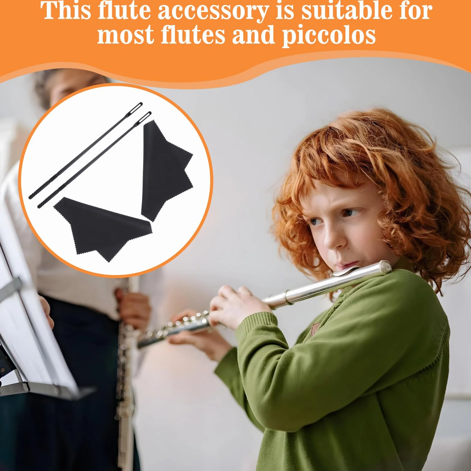 Yuanchu Zestaw do czyszczenia fletu, 2 prętyczyścić fletów i 2 szt. ściereczki do czyszczenia i polerowania instrumentów muzycznych