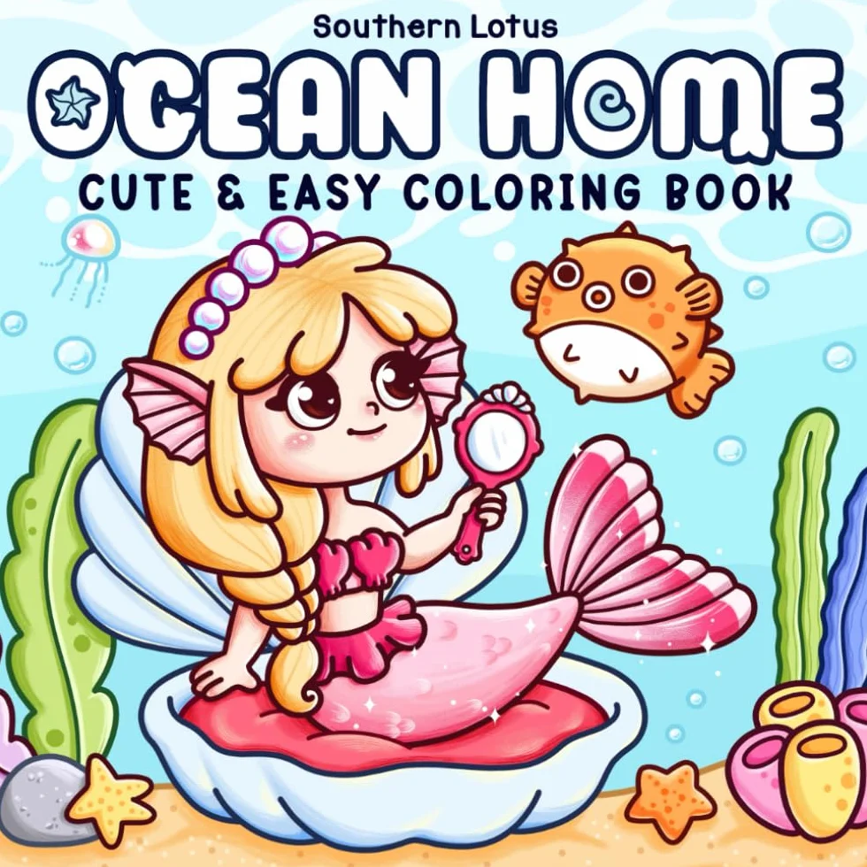 Ocean Home: Coloring Book for Adults and Teens Featuring Ocean Life with Adorable Mermaids and Sea Animals, Cute and Easy Drawings for Relaxation