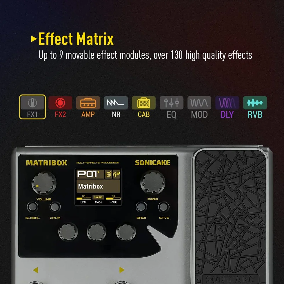 SONICAKE Wielofunkcyjny gitarowy gitara basowa wzmacniacz modelowanie szafki na podczerwień symulacja z pedałem ekspresji FX Loop MIDI Stereo OTG USB interfejs audio Matribox QME-50