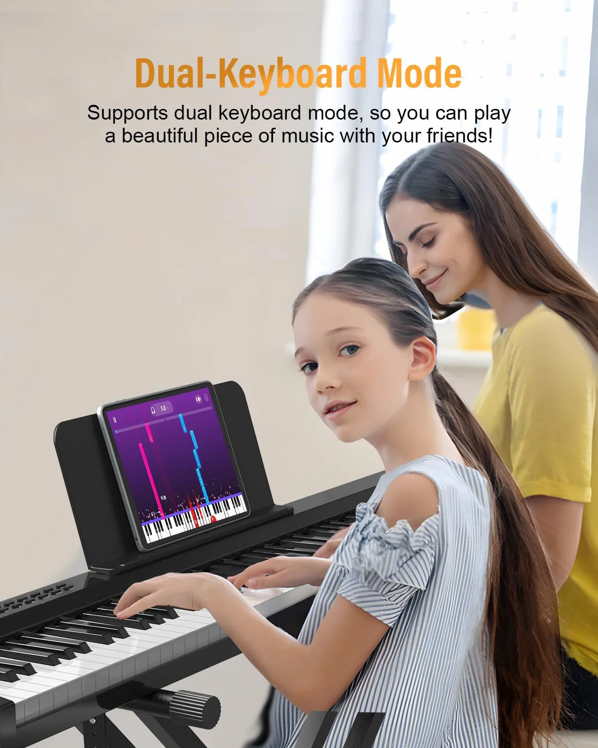 Pianino E, 88 klawiszy, cyfrowy fortepian z półważoną klawiaturą pełnowymiarową z funkcją MIDI i Bluetooth, w zestawie stojak na fortepian i Sustain – idealny dla dzieci do ćwiczeń w domu