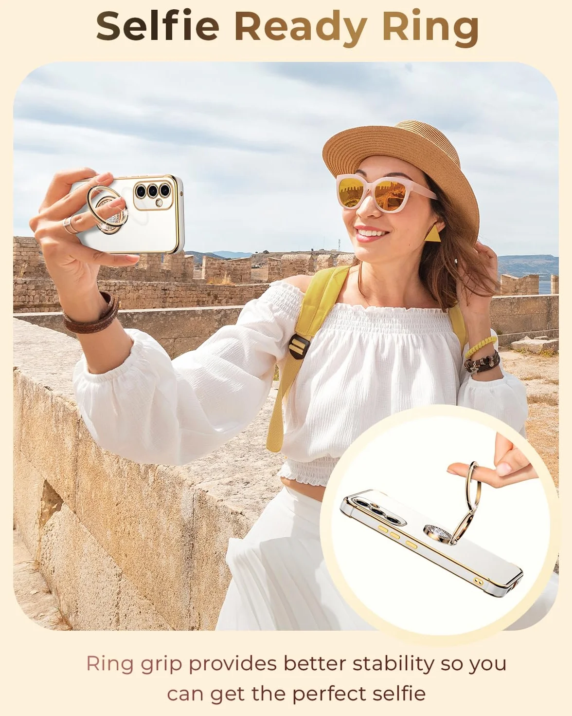 XYZ Etui do Samsung Galaxy A36 5G, etui z paskiem w kształcie serca, podwójny pierścień, stojak, etui na telefon komórkowy, łańcuszek na telefon komórkowy, dla kobiet i dziewcząt, cienkie, odporne na