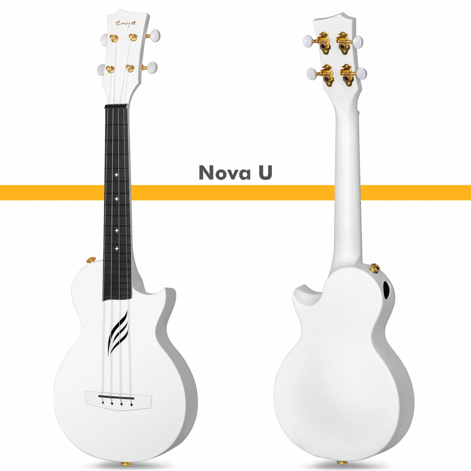 Enya Ukulele koncertowe Nova U 53 cm z włókna węglowego, dla początkujących i zaawansowanych użytkowników, z torbą i paskiem Capo wodoszczelne (białe)