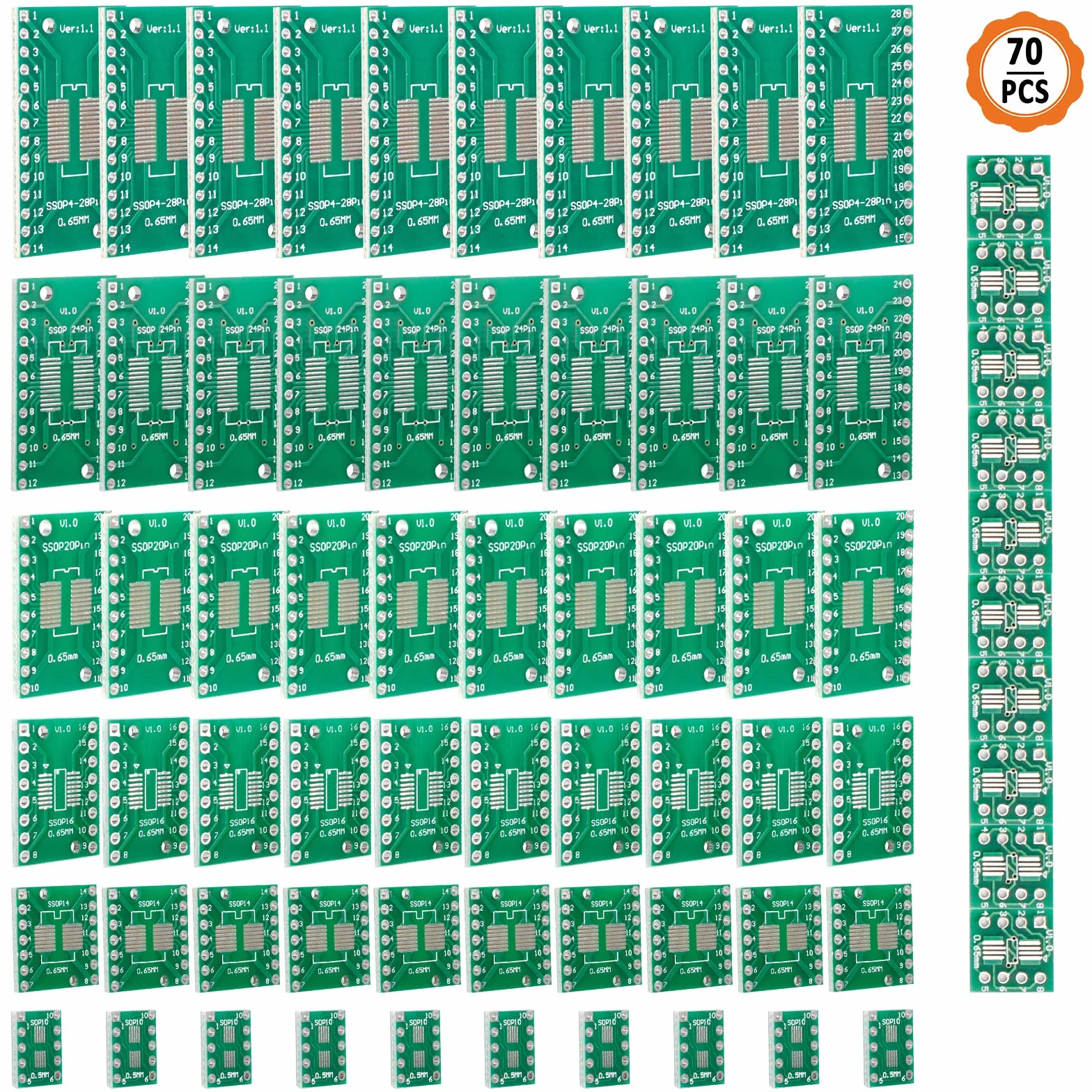 70 szt. płytka drukująca PCB prototypy płytka drukowana uniwersalna prototypy płytka drukowana dwustronna do lutowania DIY (7 rozmiarów, zielona)