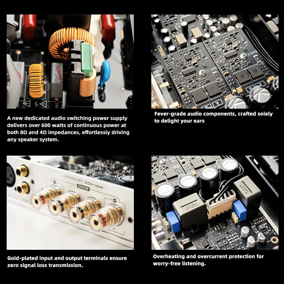 SMSL PA400 GaN wzmacniacz mocy stereo 1 MHz wzmacniacz audio Hi-Fi z wejściem XLR/RCA, chipem PGA2311 stereo i monofonicznym systemem audio AMP Hi-Res z pilotem zdalnego sterowania