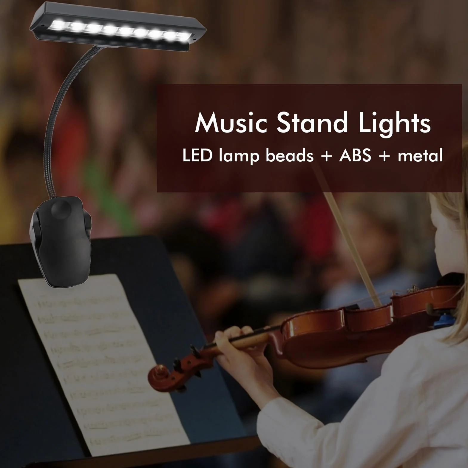Lampka Na Stojak Na Nuty LED, 16,7 X 8,5 X 2 Cale Baterie USB Z Regulacją 2 Jasności Klips Na Lampkę Na Stojak Na Nuty do Stojaków Muzycznych, Zagłówków, Pianin, Biurek