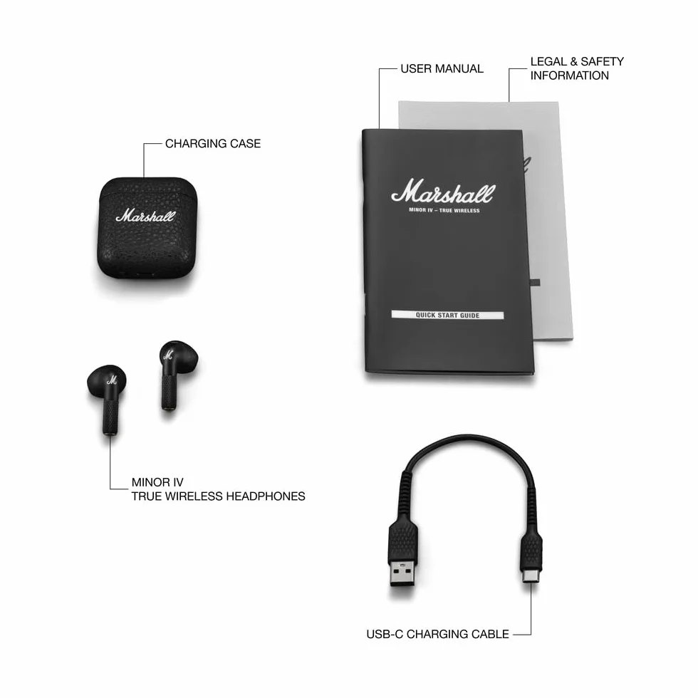 Marshall Minor IV Bezprzewodowe słuchawki Bluetooth, słuchawki douszne - czarne