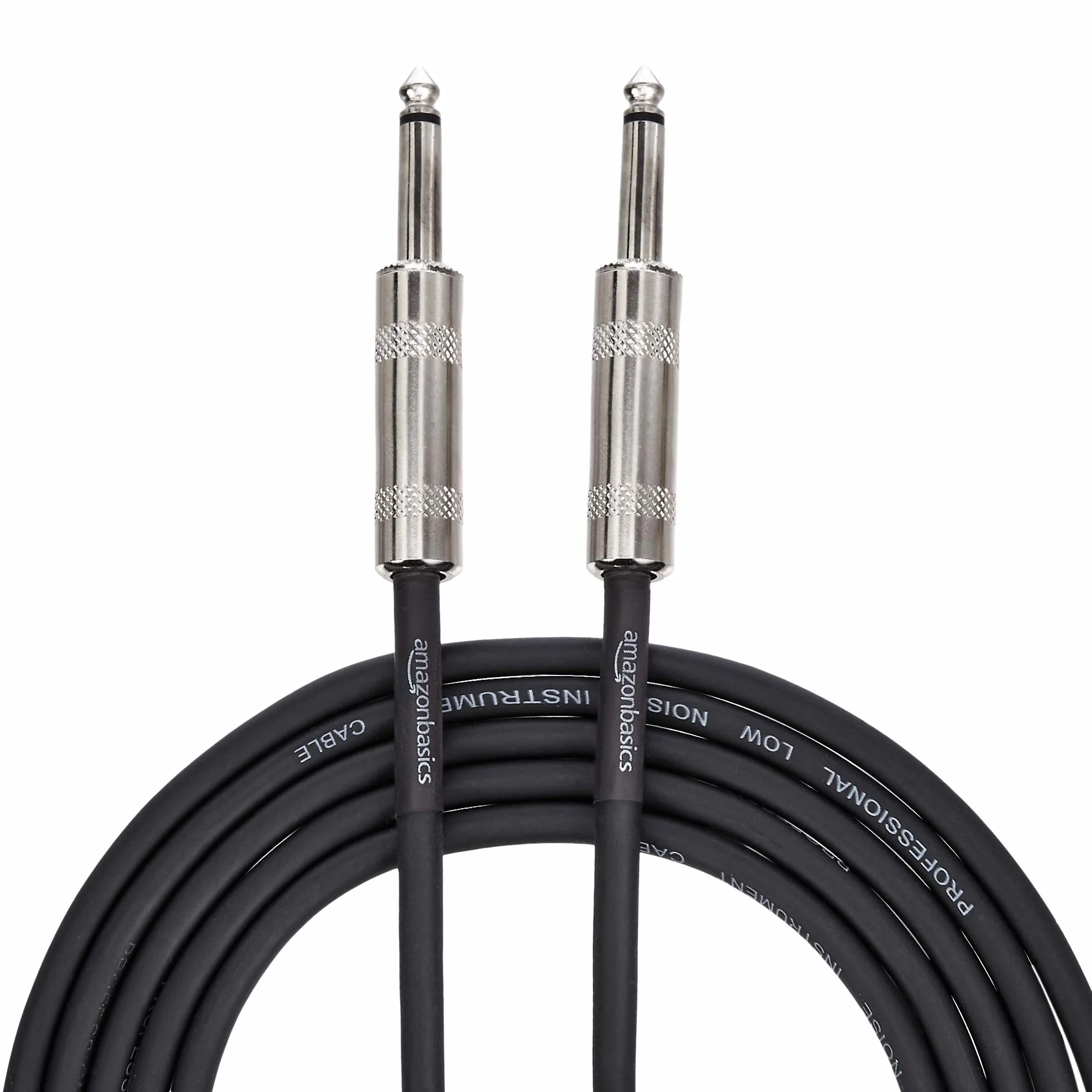 Amazon Basics – kabel instrumentalny ze złączem TS, wtyczka prosta 6,35 mm, 3 m, czarny.
