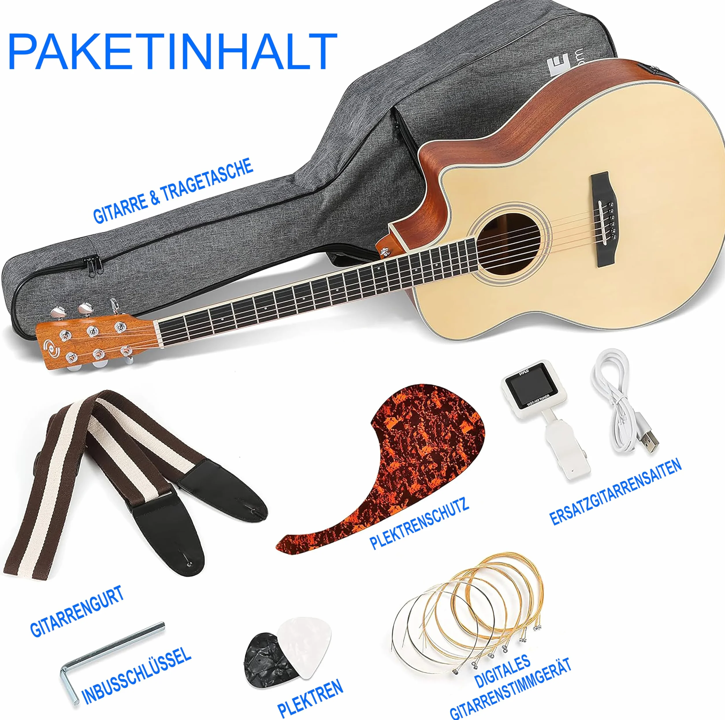 Pyle Premium elektryczna gitara akustyczna, świerk górny i boki z drewna mahoniowego, pełnowymiarowe wycięcie na dreadnought, stalowe struny, ulepszony pokrowiec, 4-pasmowy EQ wielokrotnego ładowania,