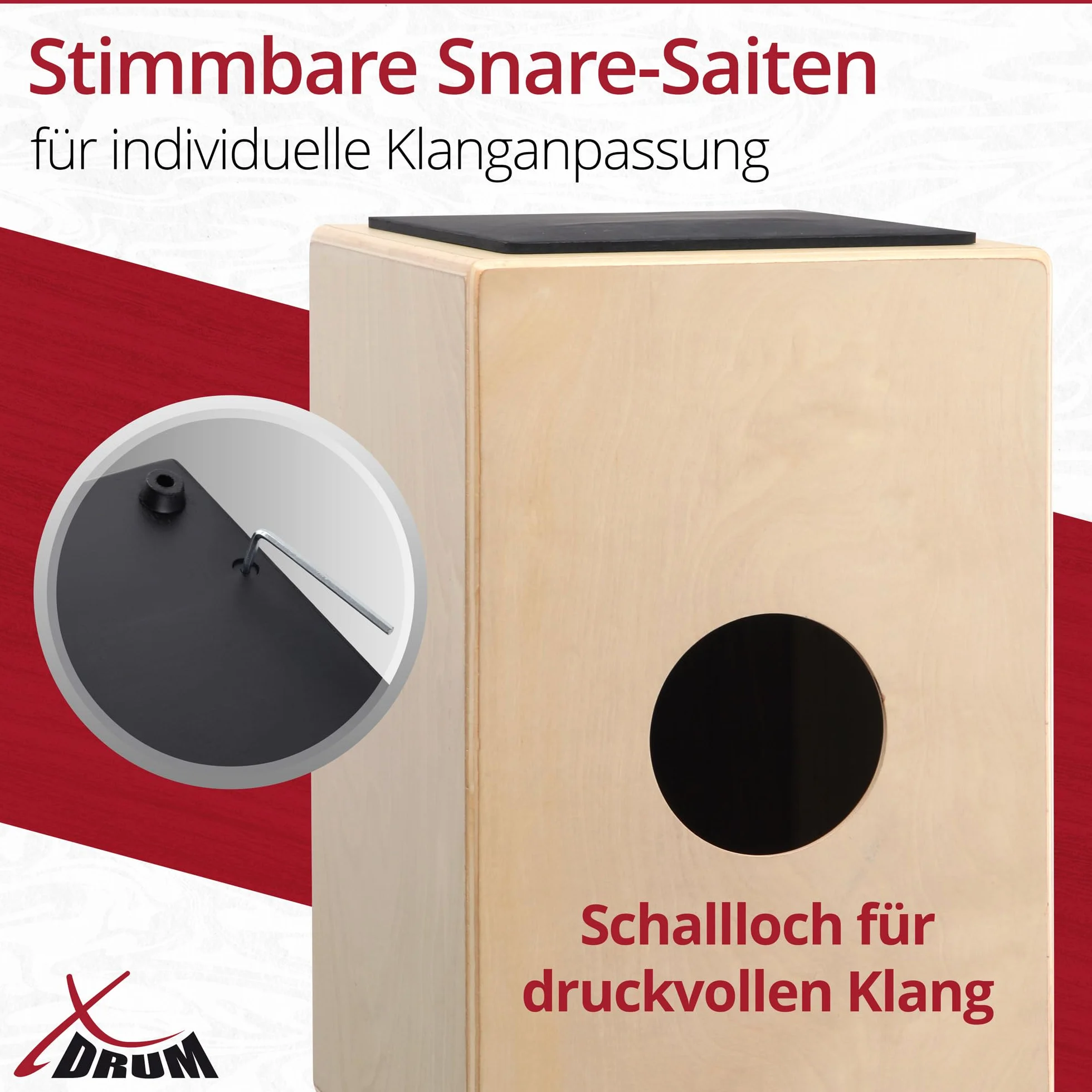 XDrum Primero Cajon naturalny, w tym kieszeń (dźwięk snare, bęben pudełkowy, pudełko perkusyjne, drewno, w tym torba Gig Bag i klucz imbusowy)