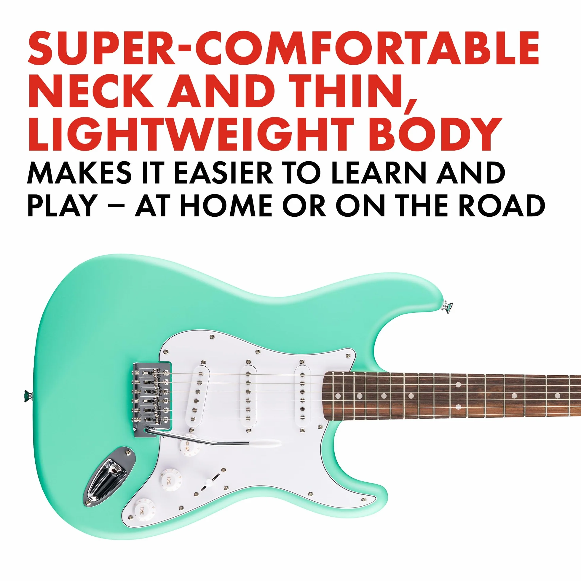 Squier by Fender Debut Collection Stratocaster gitara elektryczna, podstrunnica Laurel, biała maskownica, Seafoam Green