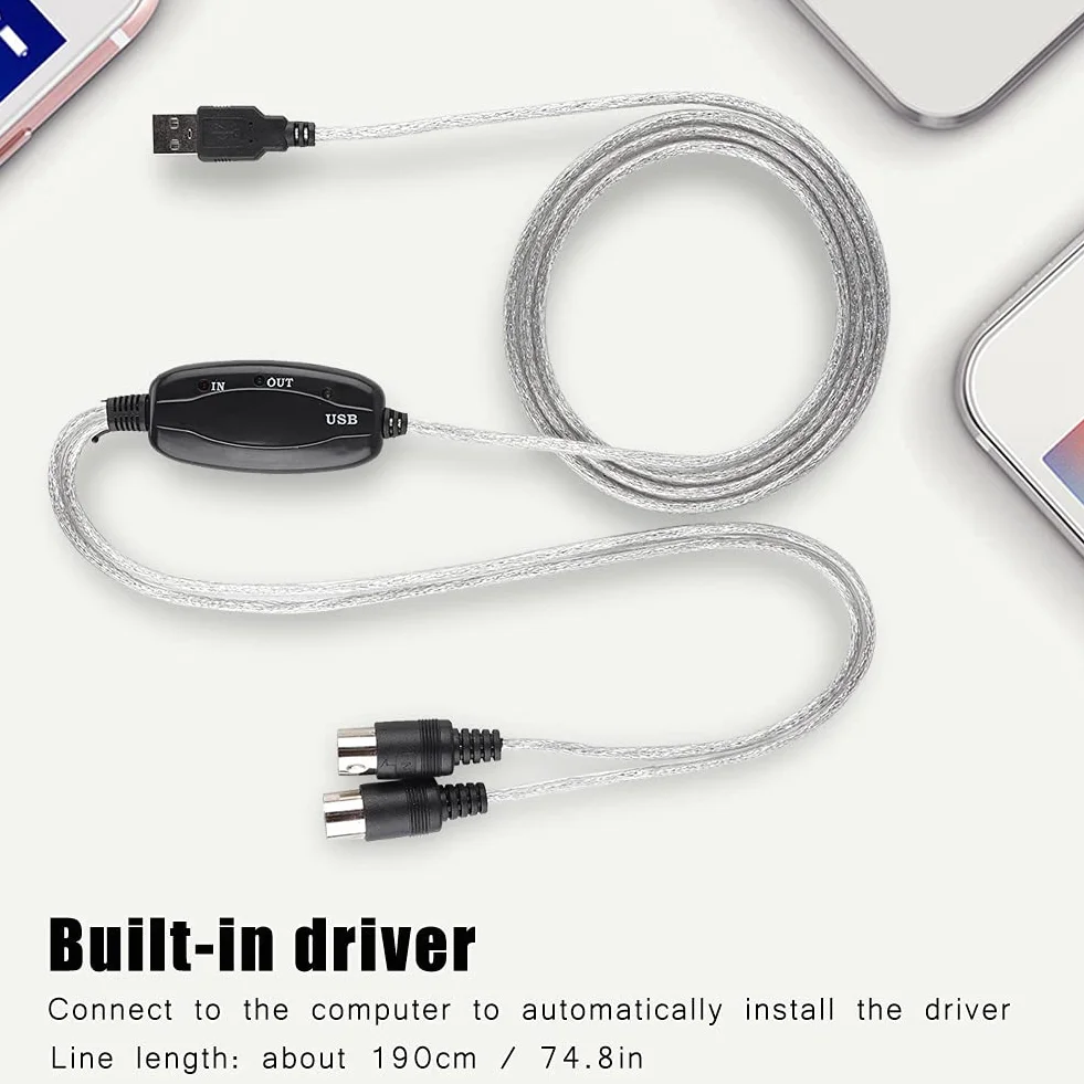 Konwerter Kabla USB MIDI do Edycji Muzyki na Klawiaturze, Przewód Adaptera Interfejsu MIDI z Zasilaniem Przez USB