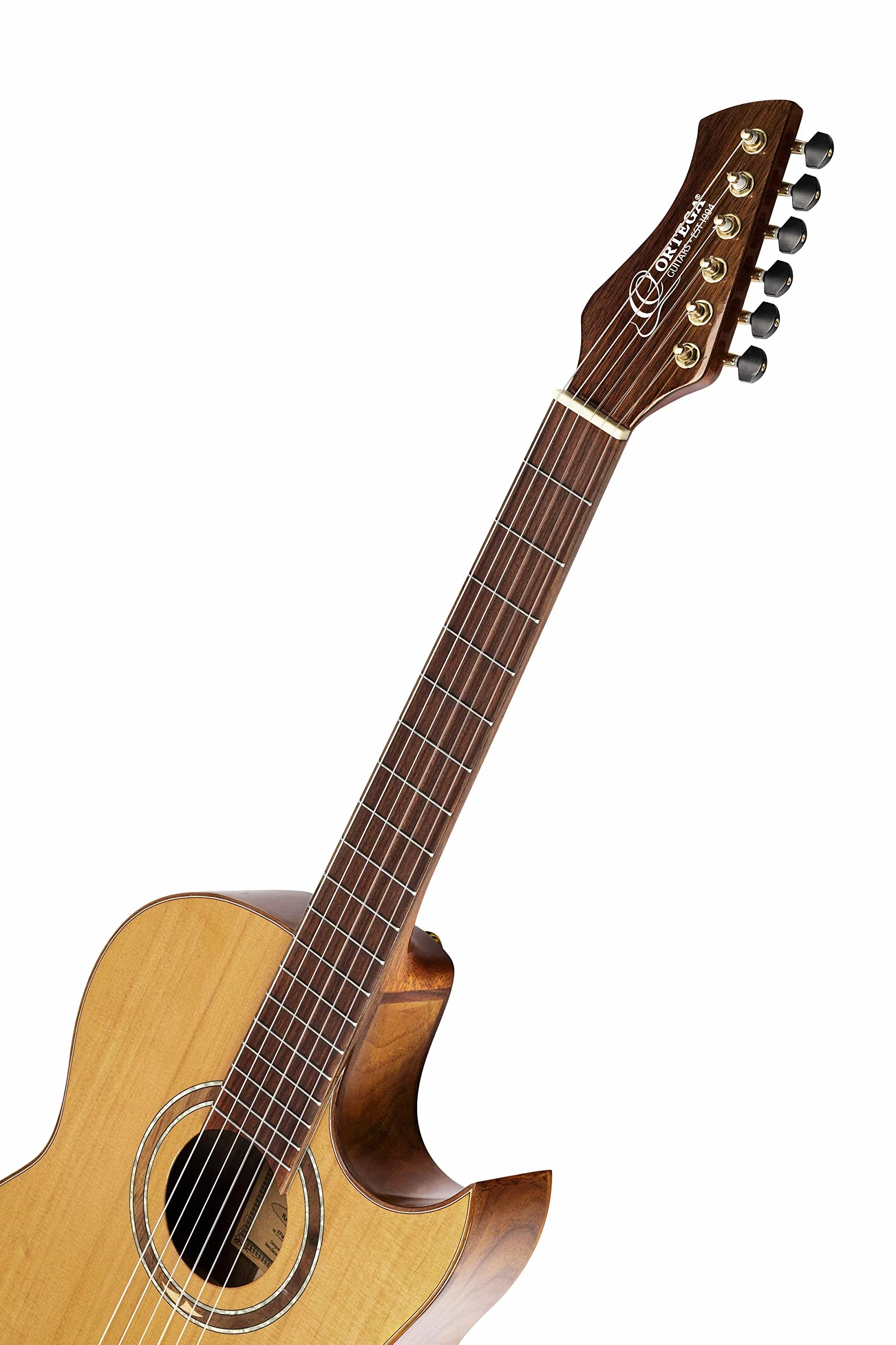 Ortega Guitars Classical Electro-Acoustic Guitar – Wąski Gryf, Korpus Thinline – Seria Signature – Lity Cedr/Orzech, Wykończenie Naturalne