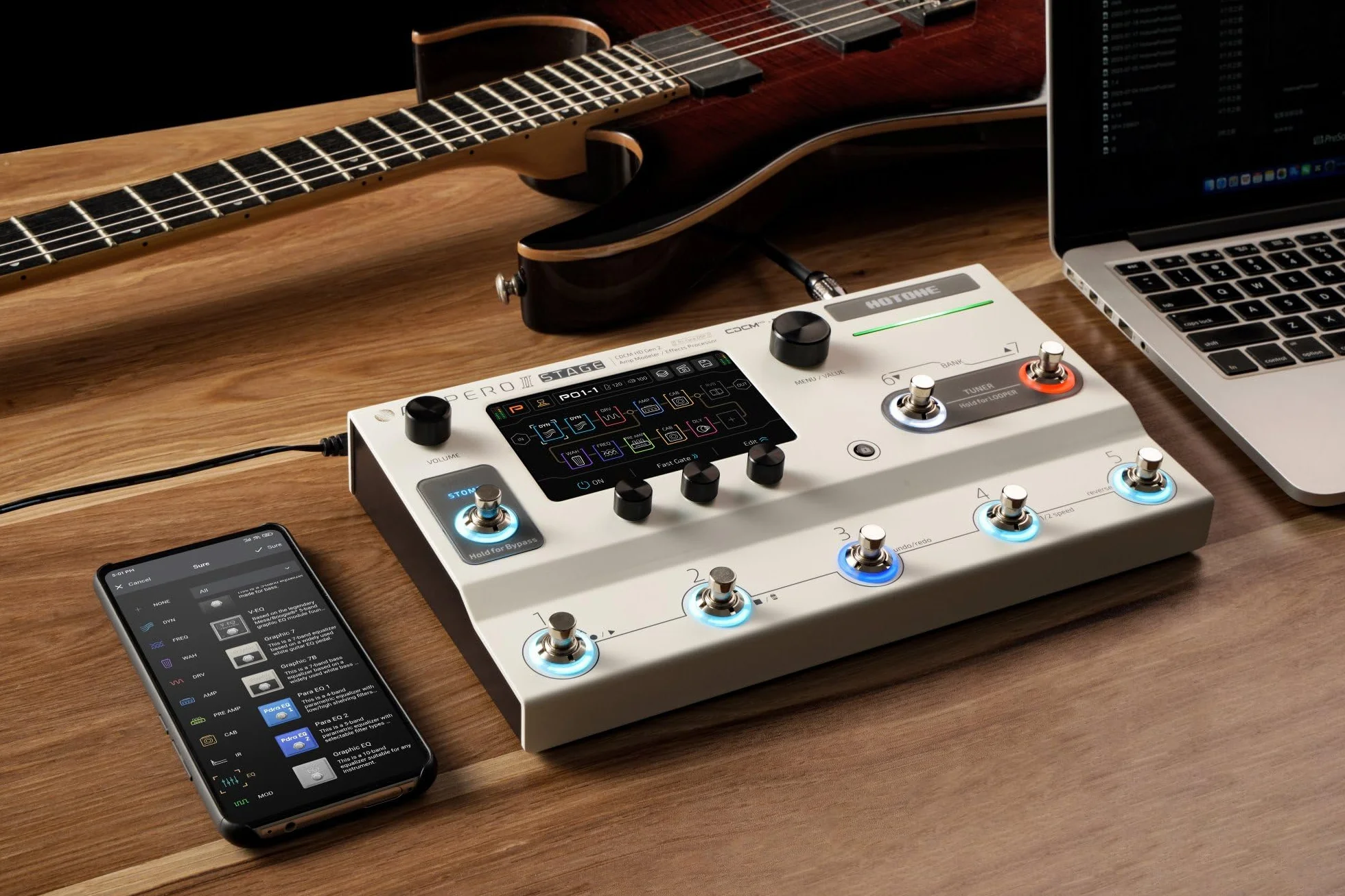 HOTONE Procesor z wieloma efektami ekran dotykowy gitara bas modelowanie MIDI I/O Stereo OTG interfejs audio