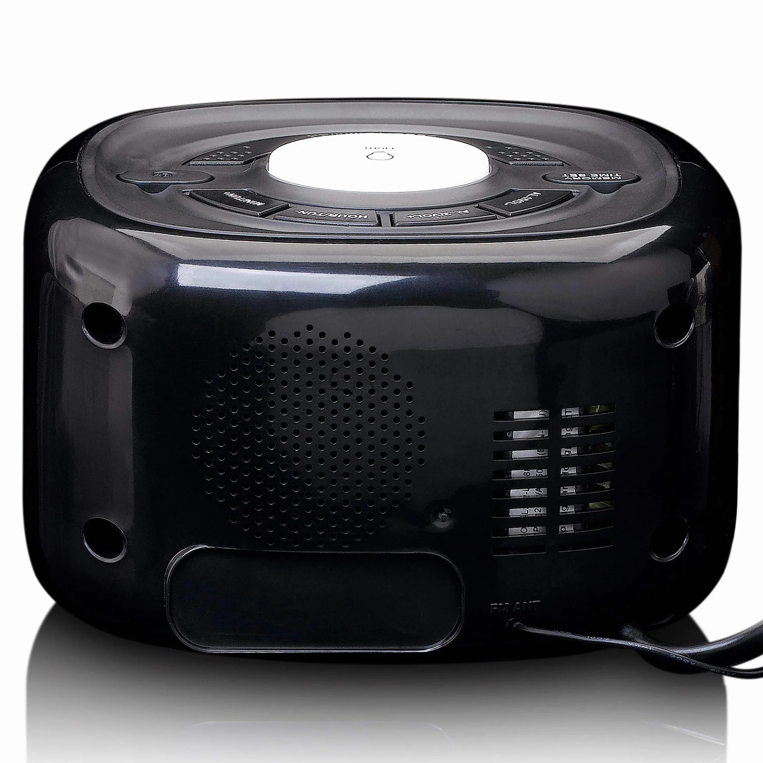 Lenco CR-12 radio zegarowe – budzik z funkcją światła nocnego – Easy Snooze – timer uśpienia – dwa czasy budzenia – 20 stacji – regulowana regulacja jasności – czarny, 117 x 117 x 71 mm