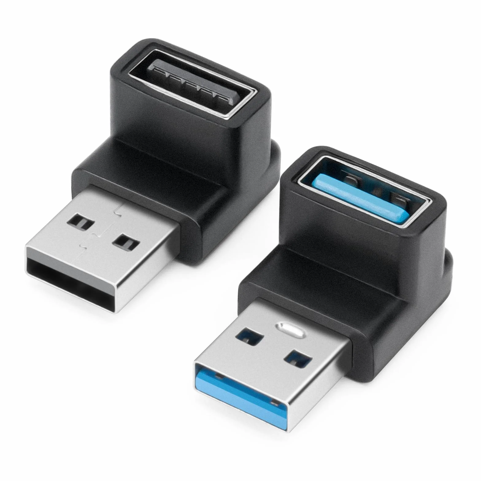Adapter USB 3.0 90 stopni (opakowanie 2 sztuk), wysoki i niski kąt typu A męski na żeński USB-A, łącznik kątowy, konwerter szybkiego ładowania OTG (USB3.0 góra/dół)
