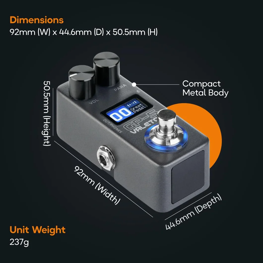 Valeton Kompaktowy procesor wielofunkcyjny GP-5 – SnapTone i ładowarka IR, ponad 100 efektów, Bluetooth, interfejs audio USB