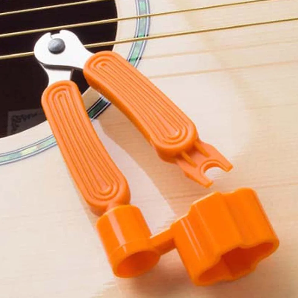 Alnicov Nawijarka do strun gitarowych, ściągacz do pinów gitarowych, narzędzie do ścinania, wielofunkcyjne narzędzie do konserwacji gitary 3 w 1, do naprawy gitary, pomarańczowy
