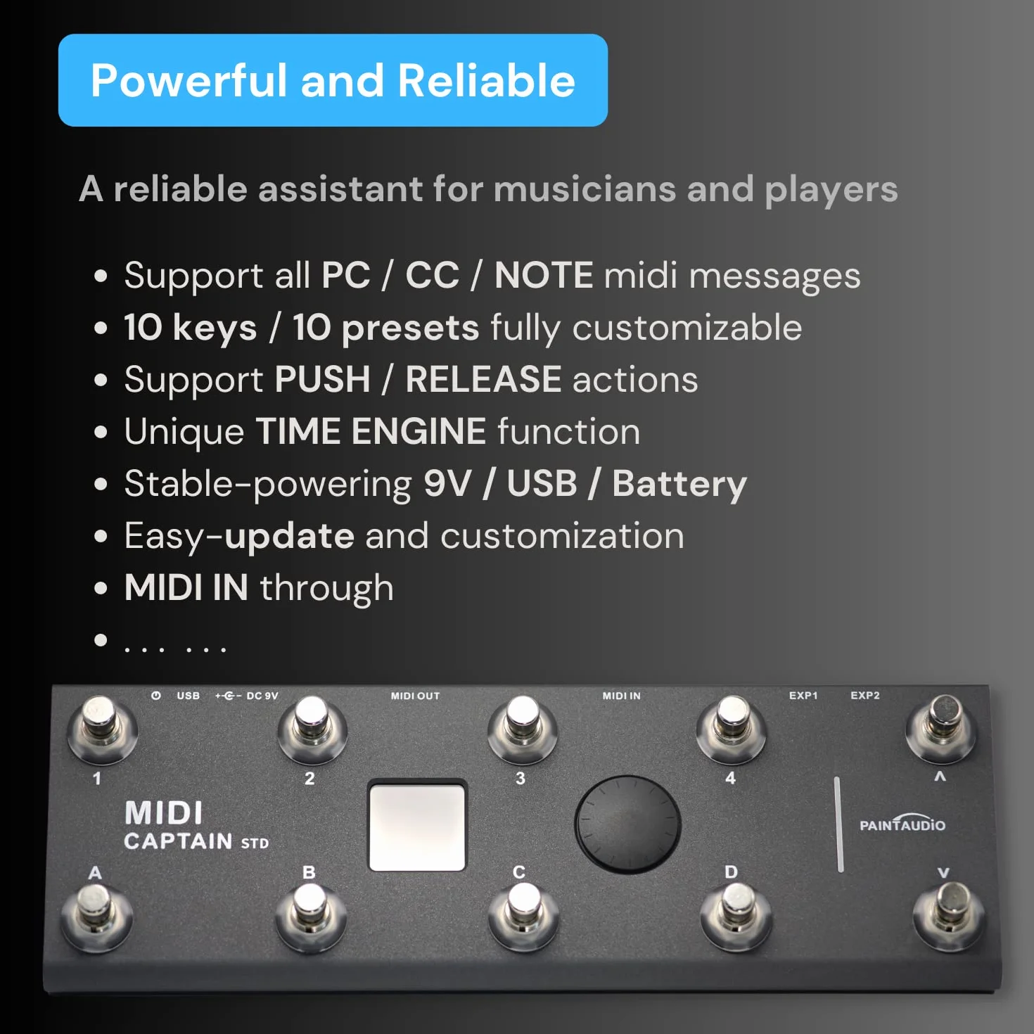 PAINTAUDIO MIDI Captain kontroler nożny wielofunkcyjny, syntezator, klawiatura USB-MIDI, oprogramowanie muzyczne Bias z funkcją Time Engine, obsługuje wszystkie PC/CC/Note, 10 przełączników nożnych