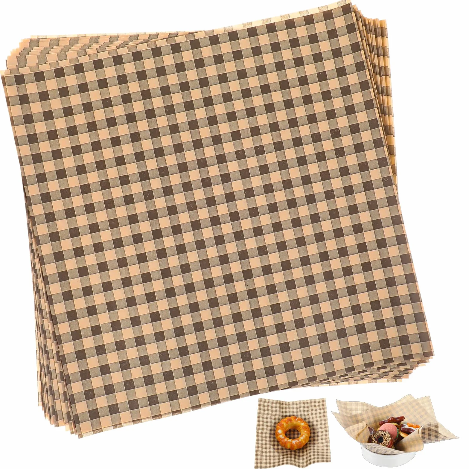 100 sztuk woskowanych arkuszy papieru delikatesowego, 18 cm x 18 cm kwadraty odporne na tłuszcz, w kratkę, do oklejania kanapek i burgerów, papier do pieczenia, arkuszy do pakowania delikatesów