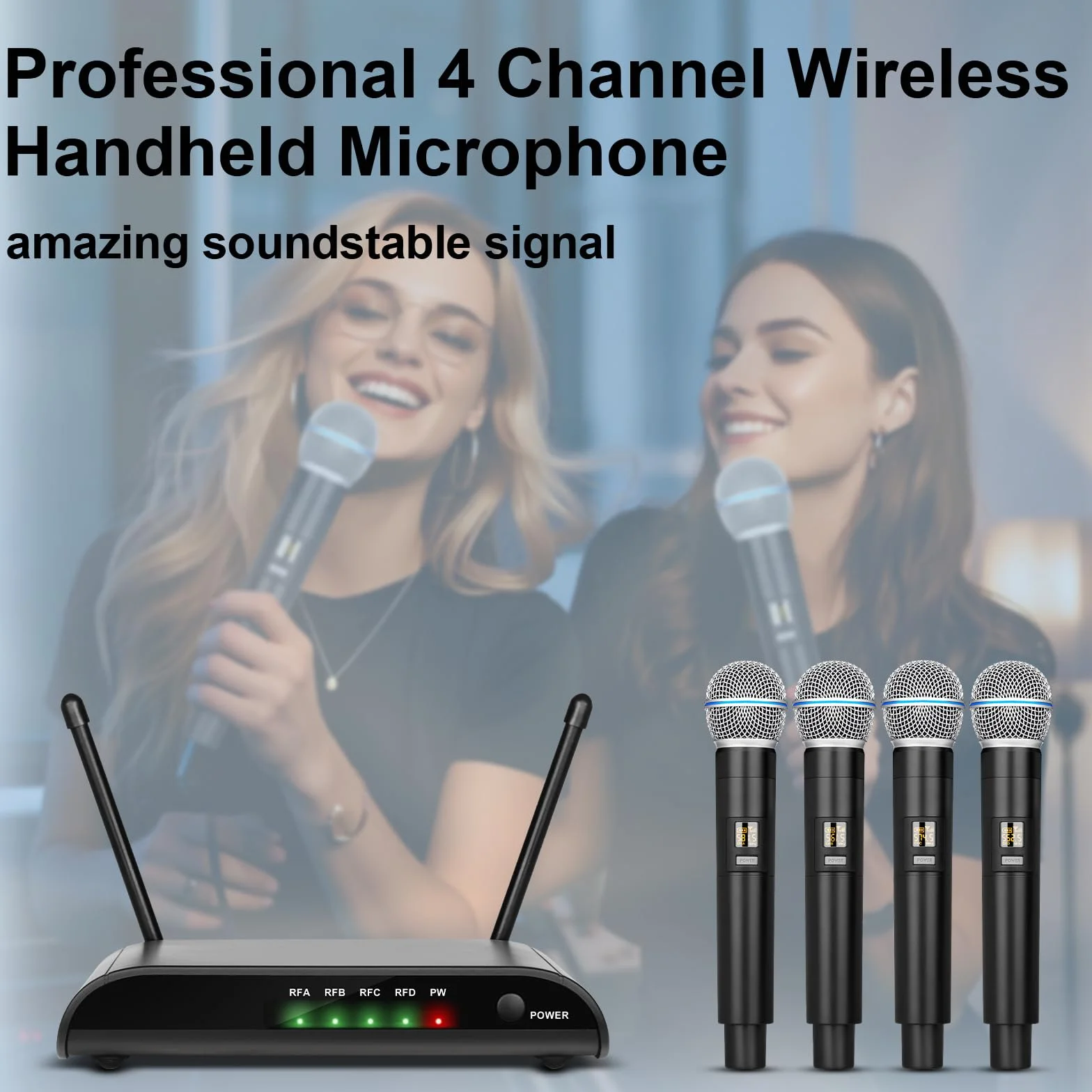 Depusheng R4-Pro mikrofon bezprzewodowy do karaoke, profesjonalny 4-kanałowy ręczny system mikrofonowy, dynamiczny metalowy mikrofon do śpiewu karaoke, kościoła, karaoke, spotkań, przyjęć, kościoła