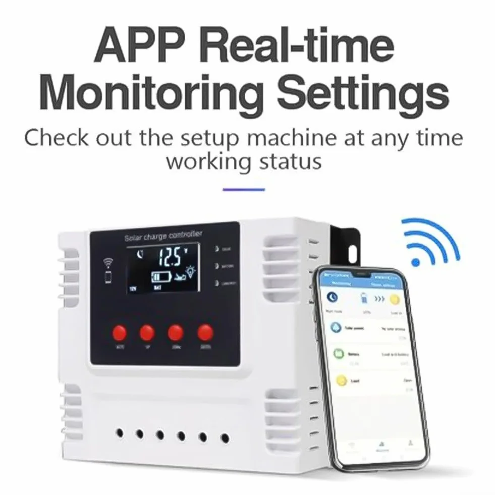 Regulator ładowania solarnego 30 A 40 A 50 A 60 A z aplikacją WiFi do monitorowania w czasie rzeczywistym i regulacji parametrów (40 A)