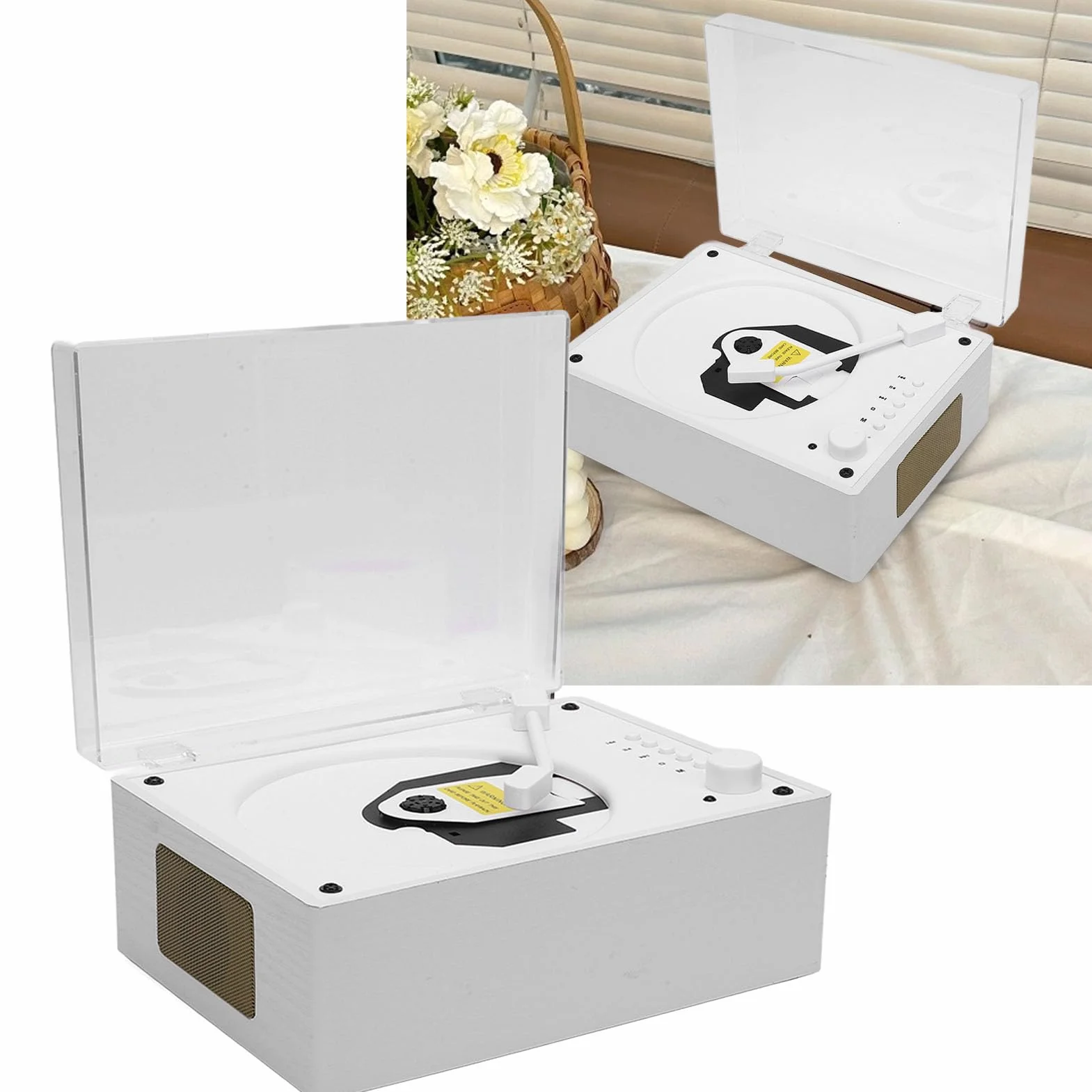 Przenośny Odtwarzacz BT CD Retro Wielofunkcyjny Odtwarzacz CD z Zdalnym Sterowaniem BT 5.0 USB Odtwarzanie Napędu Flash Wbudowane w baterię 3600 MAh do Podróży w Biurze (Kolor białego drewna)