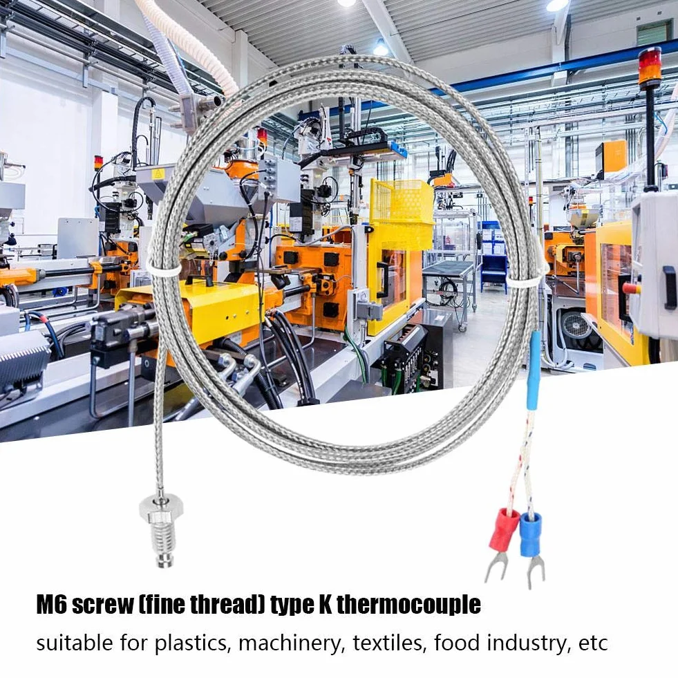 Termopara typu K, śruba M6 cienki gwint typ K 0-400 ℃ czujnik termopary czujnik temperatury drut (2 M)