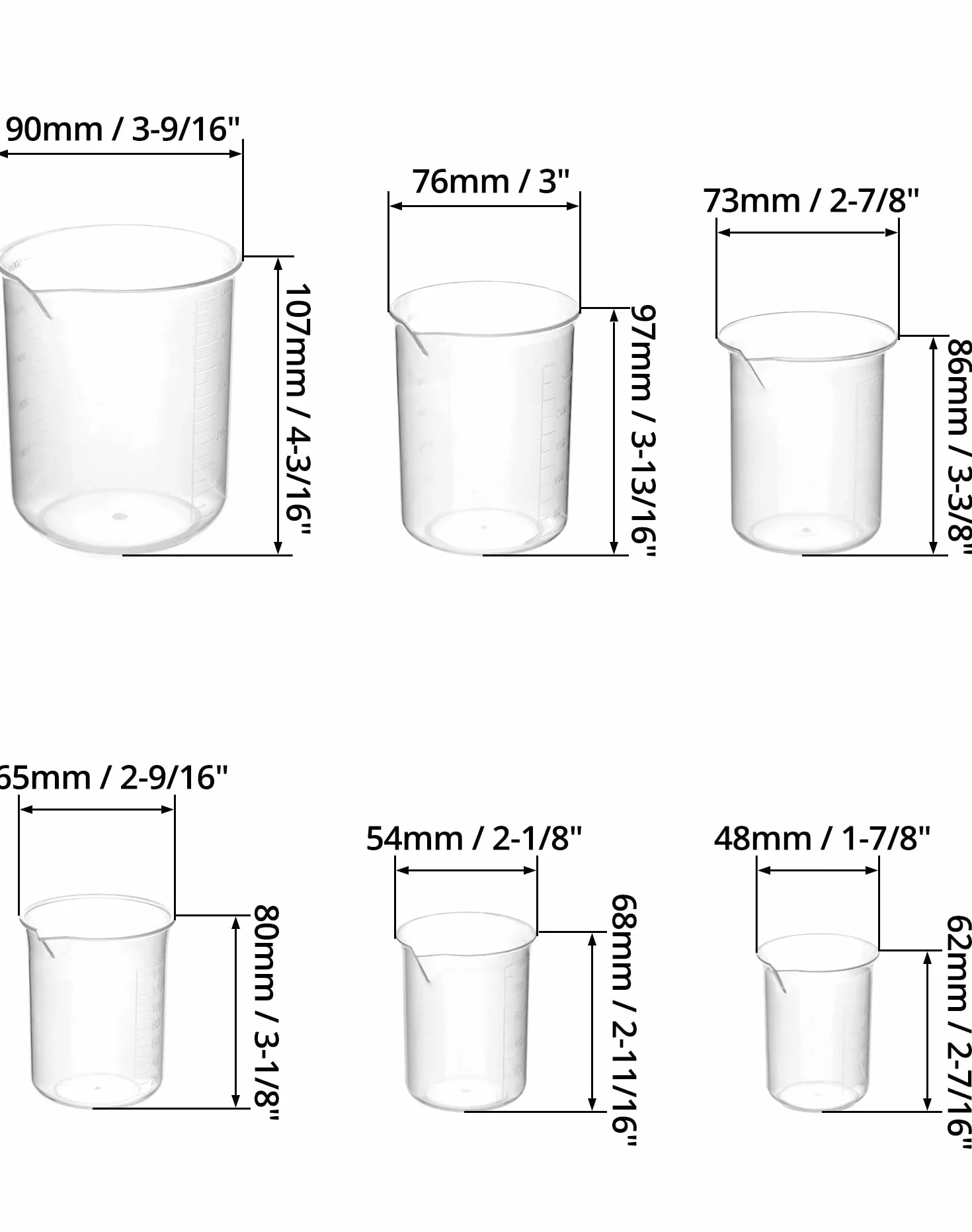 Zestaw miarek QWORK, 6 szt. przezroczystych plastikowych miarek 50ml 100ml 150ml 200ml 250ml 500ml do kuchni laboratoryjnej
