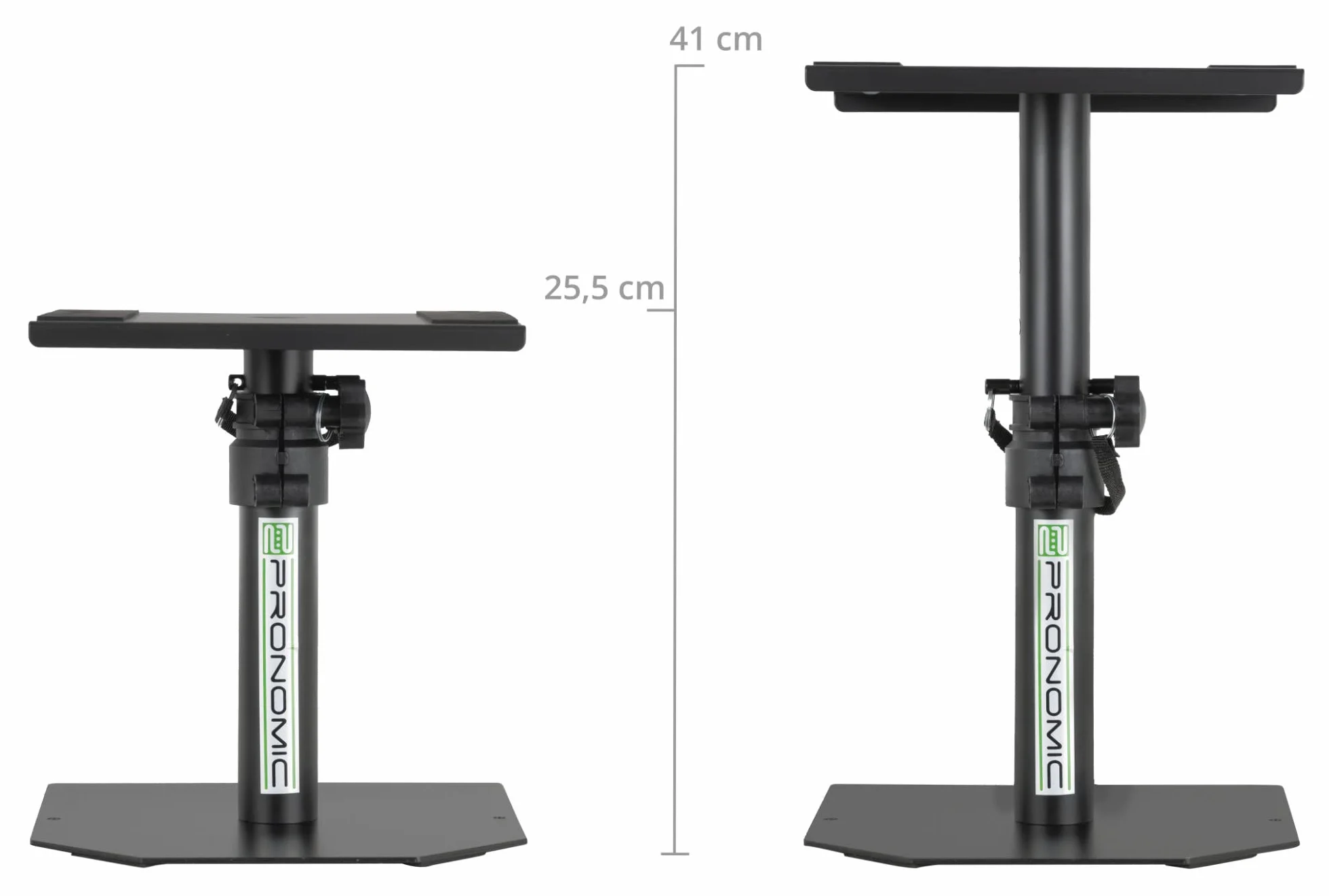 Pronomic SLS-36P BK Statyw stołowy do monitorów studyjnych - solidny statyw głośnikowy do monitorów studyjnych - wysokiej jakości design - regulacja wysokości od 25,5 do 41 cm - półka z gumowymi