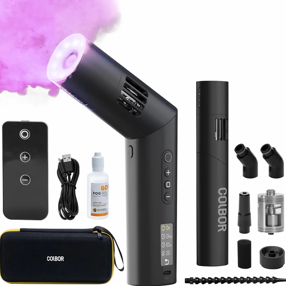COLBOR CF5 Przenośna maszyna do mgły 40 W z pilotem zdalnego sterowania, do fotografii, Halloween, cosplay, mini zamgławiacz z oświetleniem RGB i efektem Tyndalla (do użytku wewnątrz/na zewnątrz)