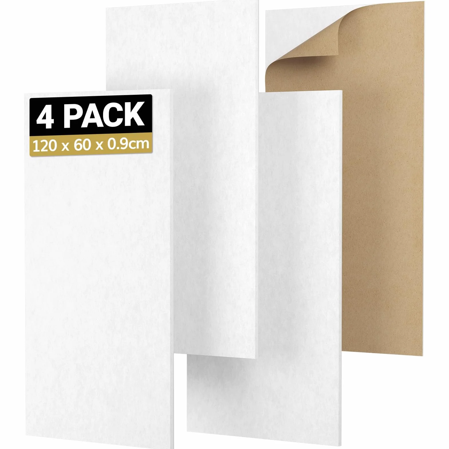 TONOR Pakiet 4 Paneli Akustycznych, 120 x 60 x 0,9 cm, w Pełni Samoprzylepne Panele Akustyczne, Panele Redukujące Hałas i Echo, Panele Akustyczne do Studiów, Domów, Biur, Biały